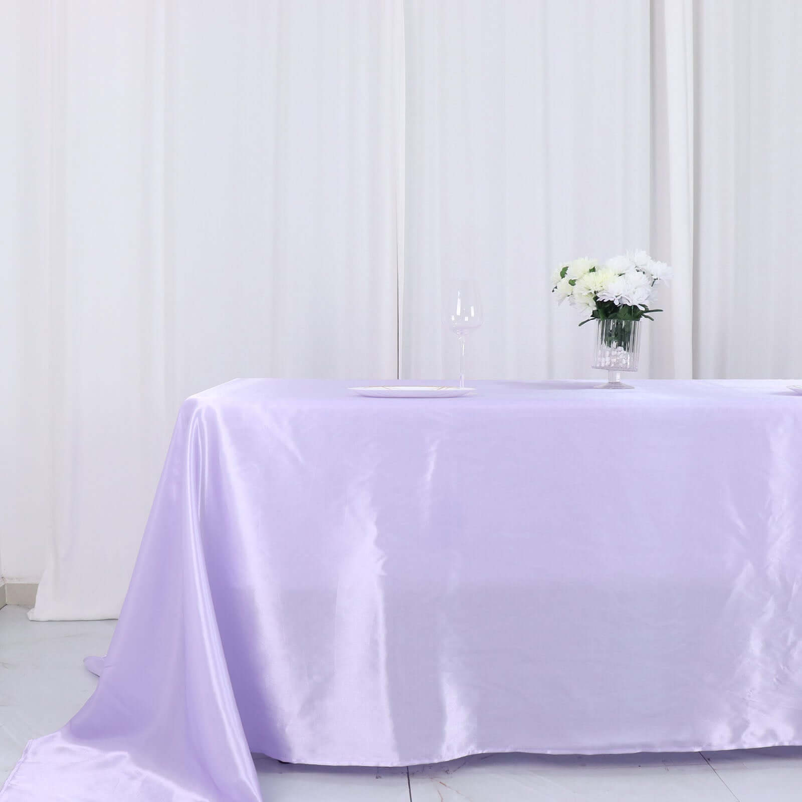 Satin Rectangular 90x132 Tablecloth Lavender Lilac Satin - Seamless Table Cover