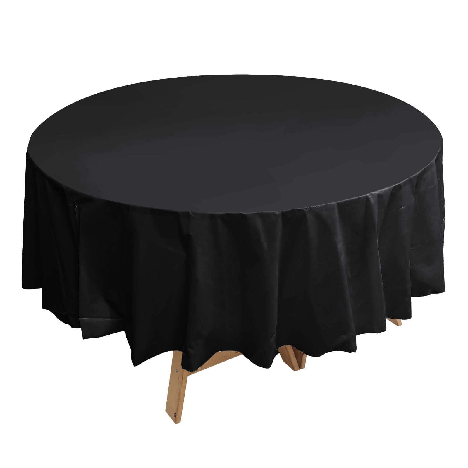 5-Pack Plastic Table Covers Black Round - Durable PVC Disposable Tablecloths for Events 84