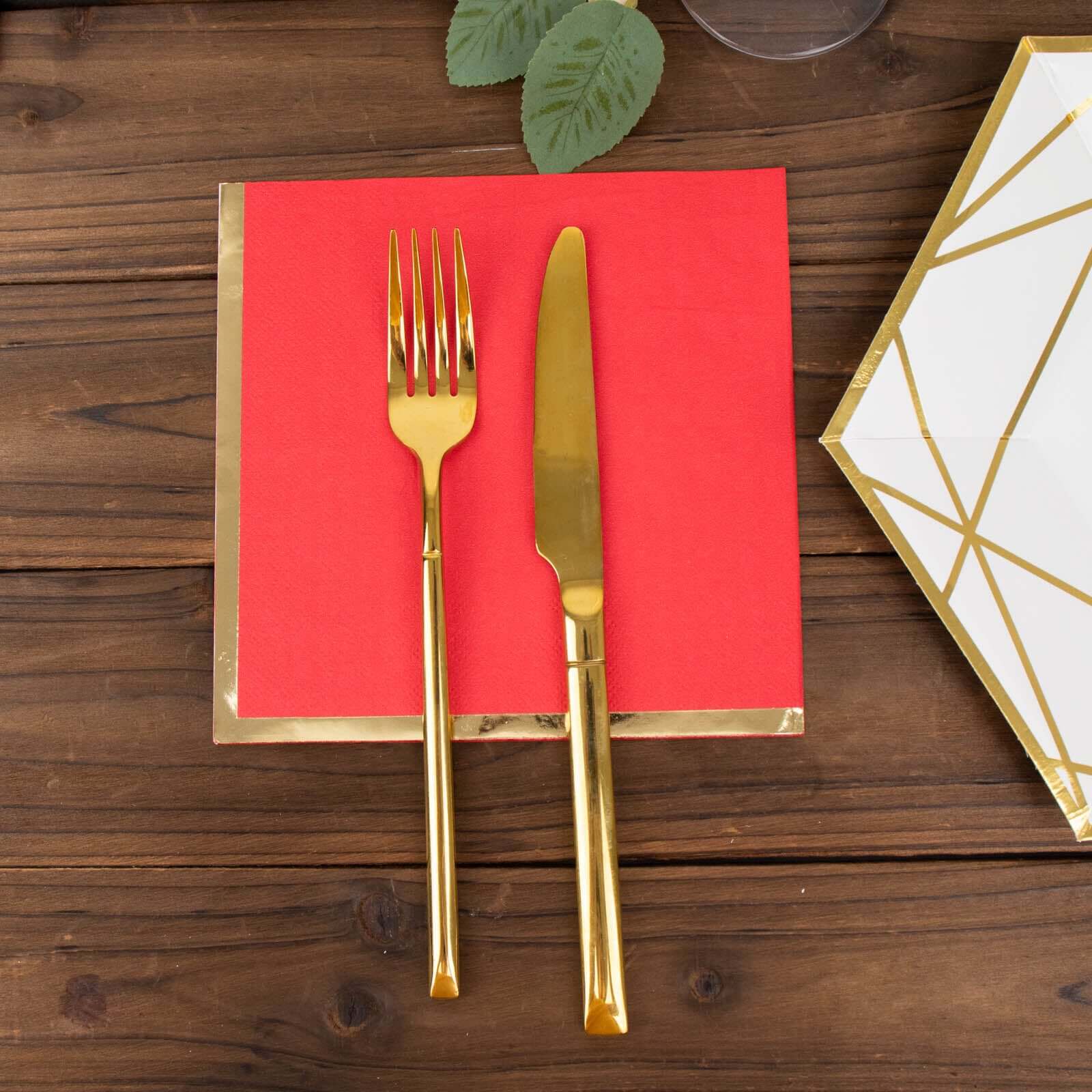 50-Pack Paper Beverage Napkins with Gold Foil Edge Red - Disposable 2 Ply Cocktail Napkins for Events 6.5x6.5