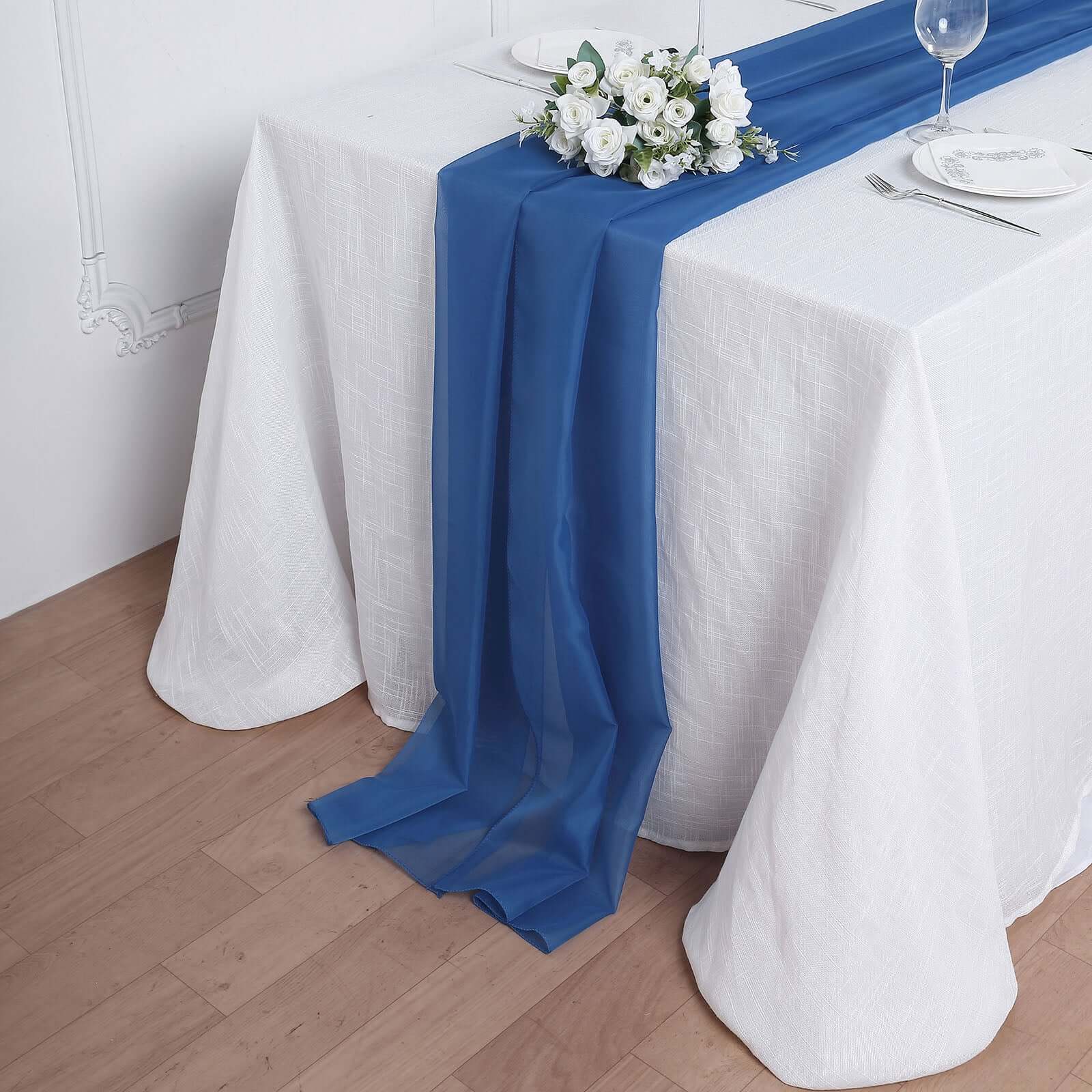 Premium Chiffon 6ft Table Runner Royal Blue - Flowy & Lightweight Table Decor