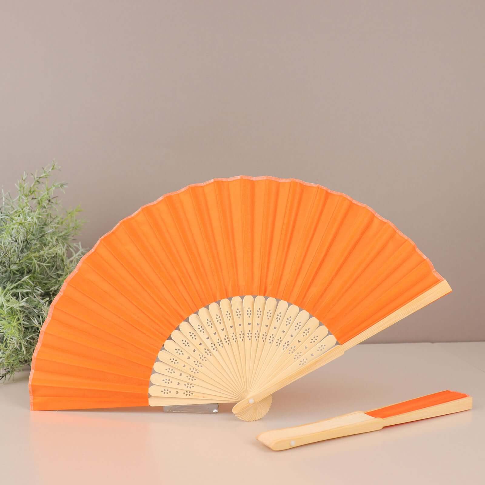 5 Pack Orange Asian Silk Folding Fans Party Favors, Oriental Folding Fan Favors