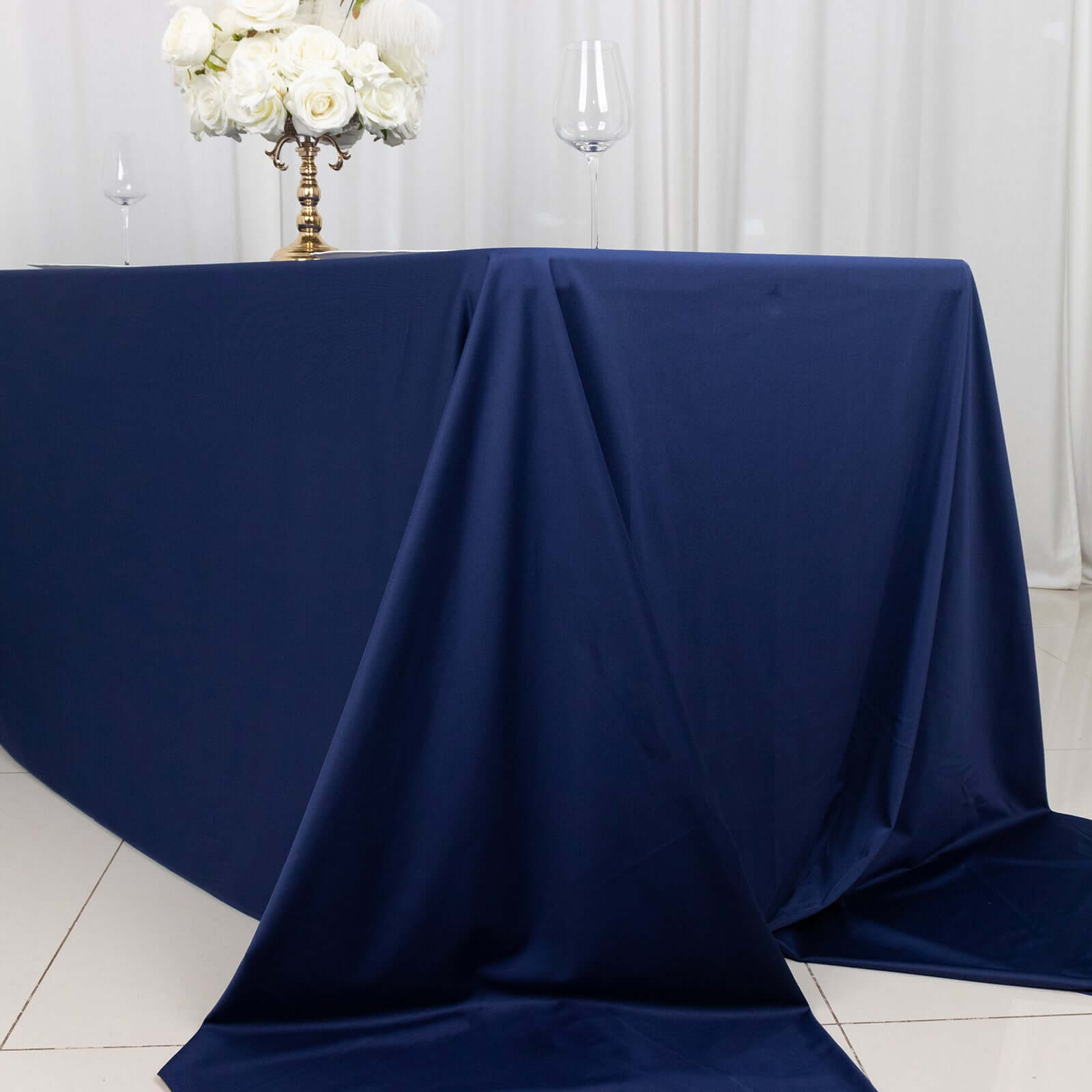 Premium Scuba Rectangular 90x156 Tablecloth Navy Blue - Wrinkle Free, Stain Resistant & Seamless Table Cover