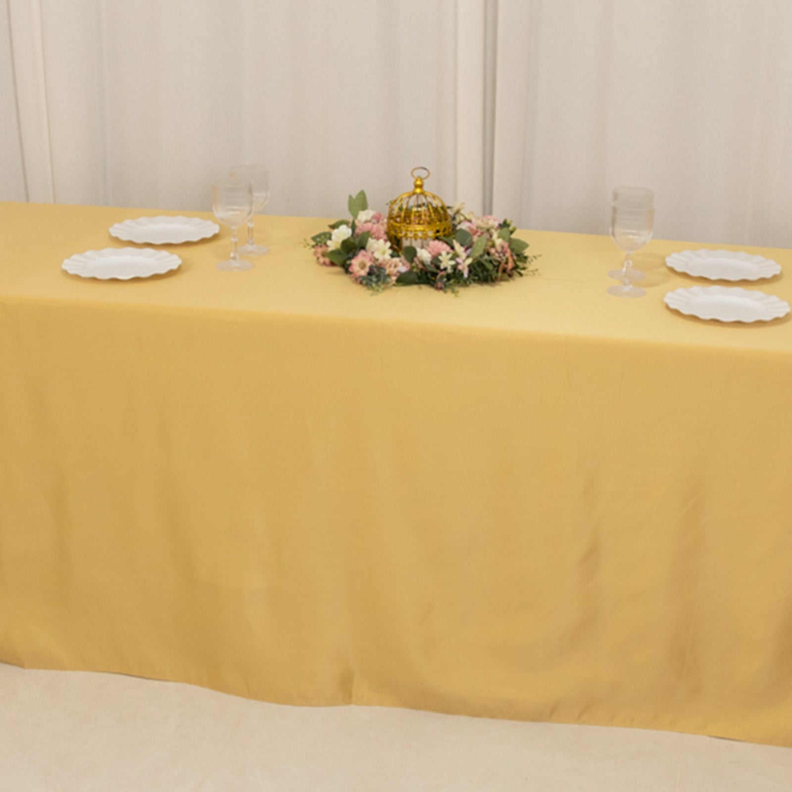 Lamour Satin 90x156 Rectangle Tablecloth Champagne - Luxurious, Soft Seamless Table Cover