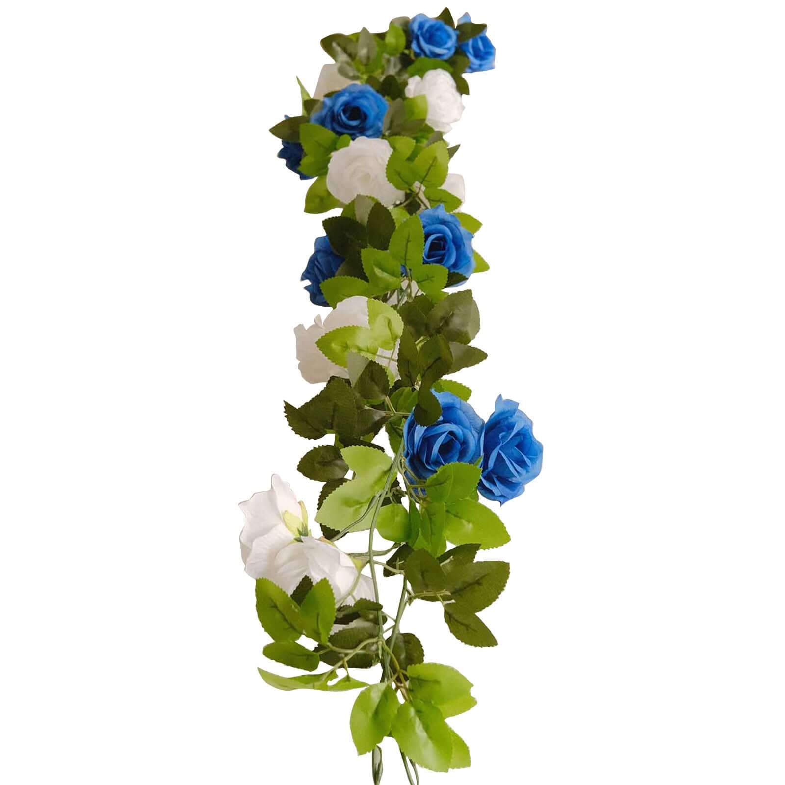 2 Pack 7ft White Royal Blue Artificial Silk Flower Garland Mini Rose Vines with 26 Flower Heads