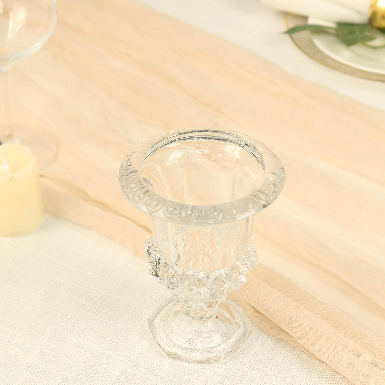 2-Pack Glass Mini Pedestal Flower Vases in Classic Roman Urn Style Clear - Sophisticated Wedding Table Centerpieces 8