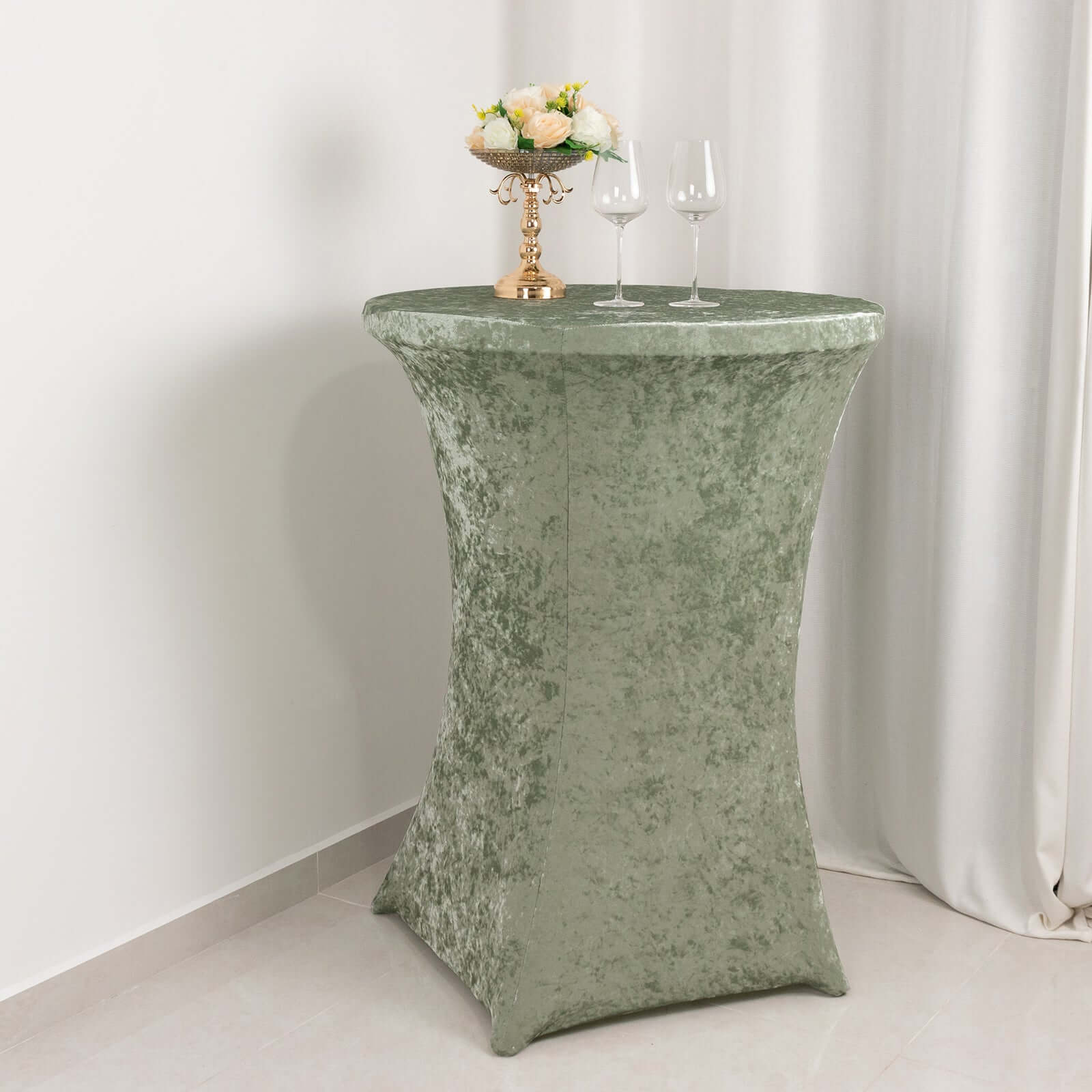 Crushed Velvet Spandex 32 Round Cocktail Table Cover Sage Green Smooth Highboy Tablecloth