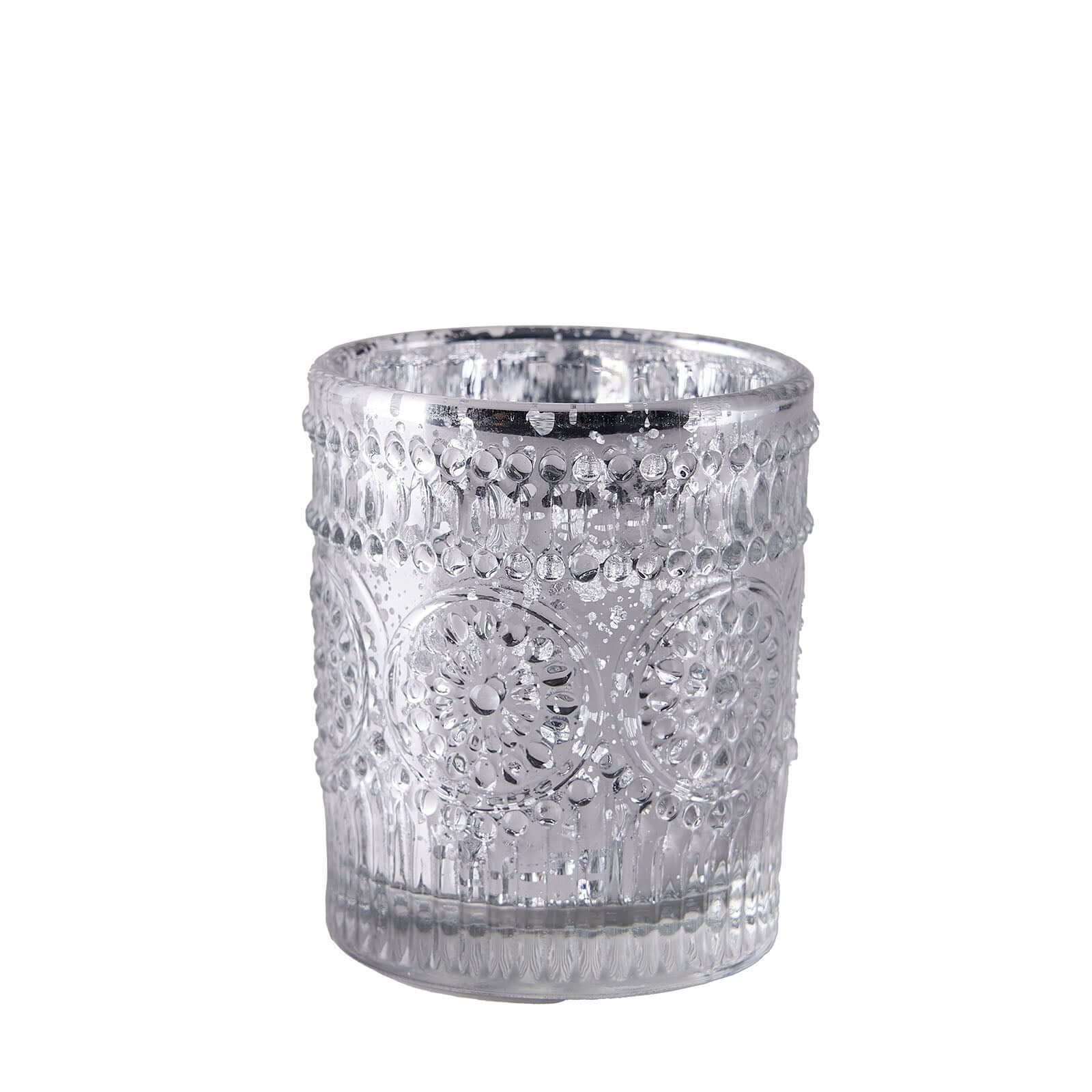 6-Pack Mercury Glass Candle Holders Silver Primrose Design - Votive Tealight Holders for Weddings