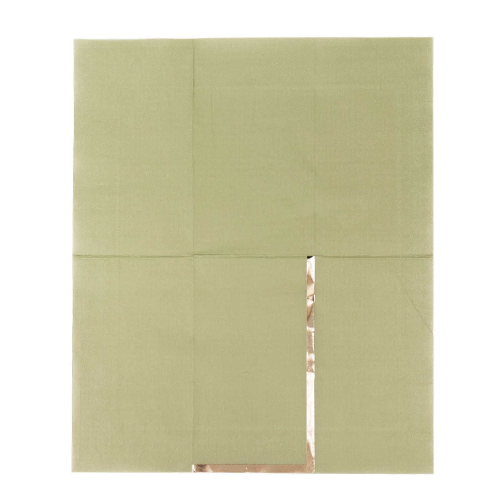 50-Pack Paper Dinner Napkins Olive Green with Gold Foil Edge 2 Ply - Stylish Disposable Napkins