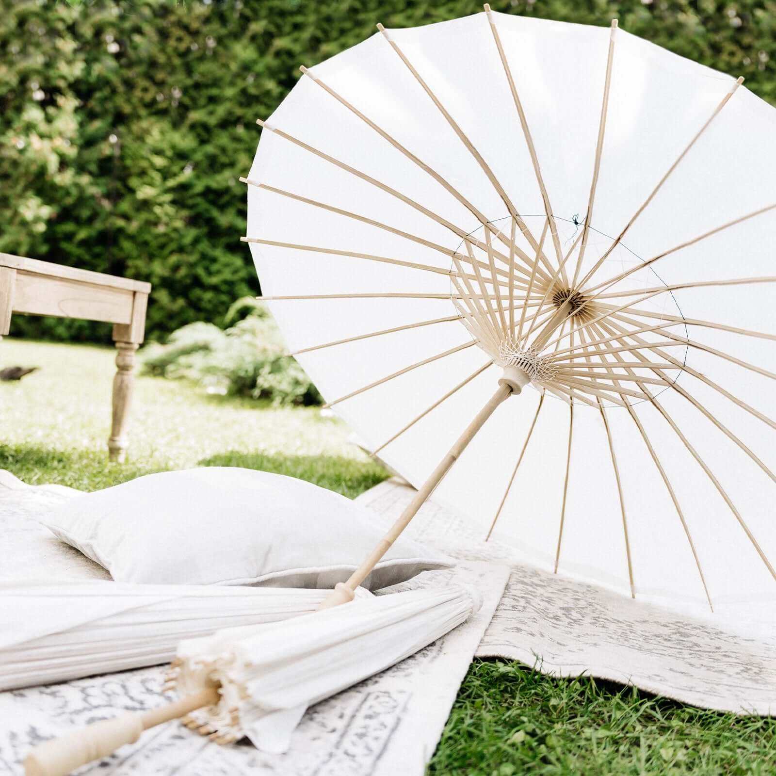 2-Pack Paper and Bamboo Parasol Umbrellas White - Perfect Bridal Shower Photo Props and Table Decorations 32