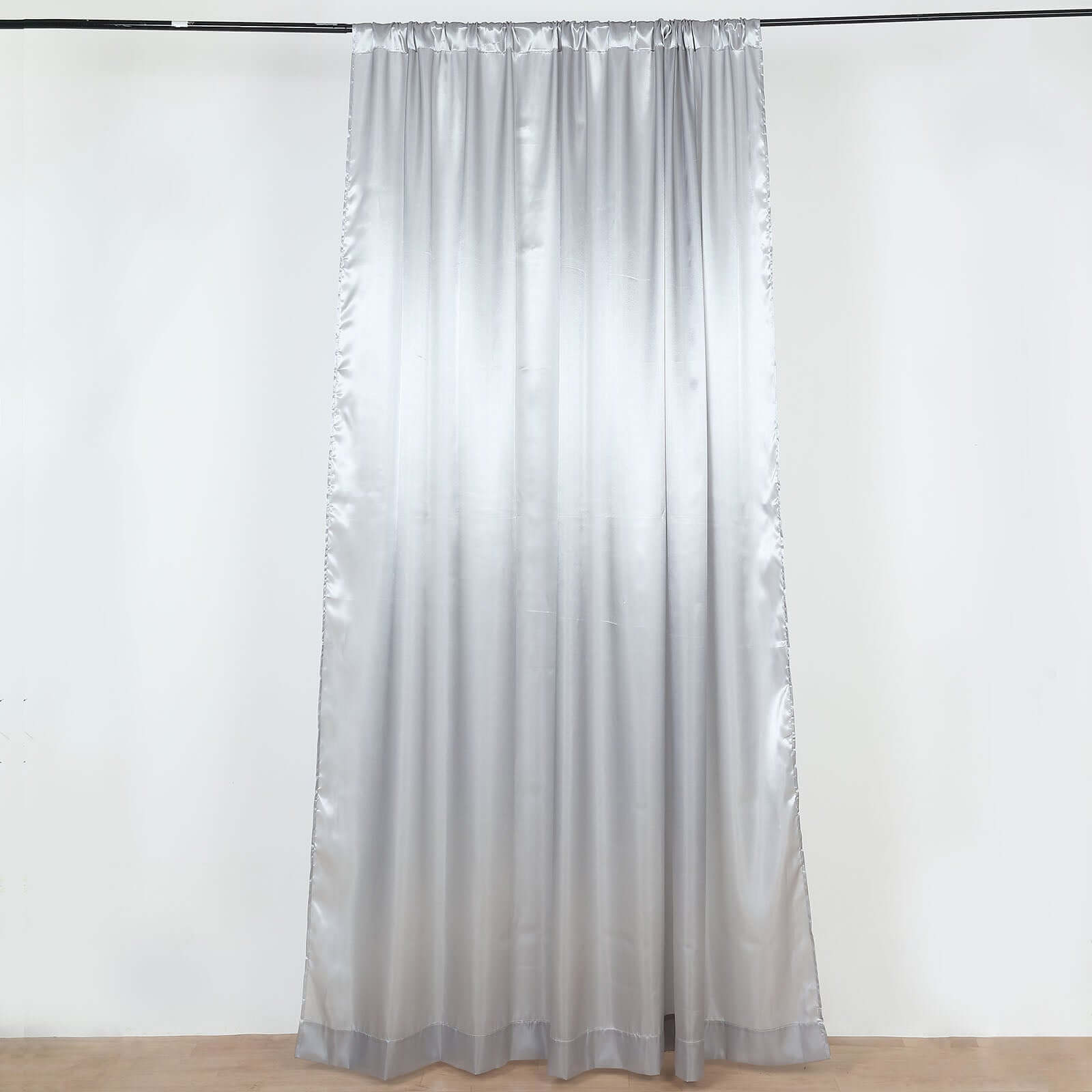 8ftx10ft Silver Satin Event Curtain Drapes, Backdrop Event Panel