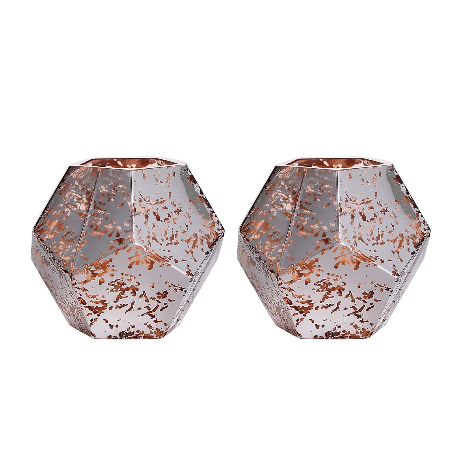 2-Pack Mercury Glass Vases Pentagon Design Silver Rose Gold - Decorative Candle Holder Centerpieces 5