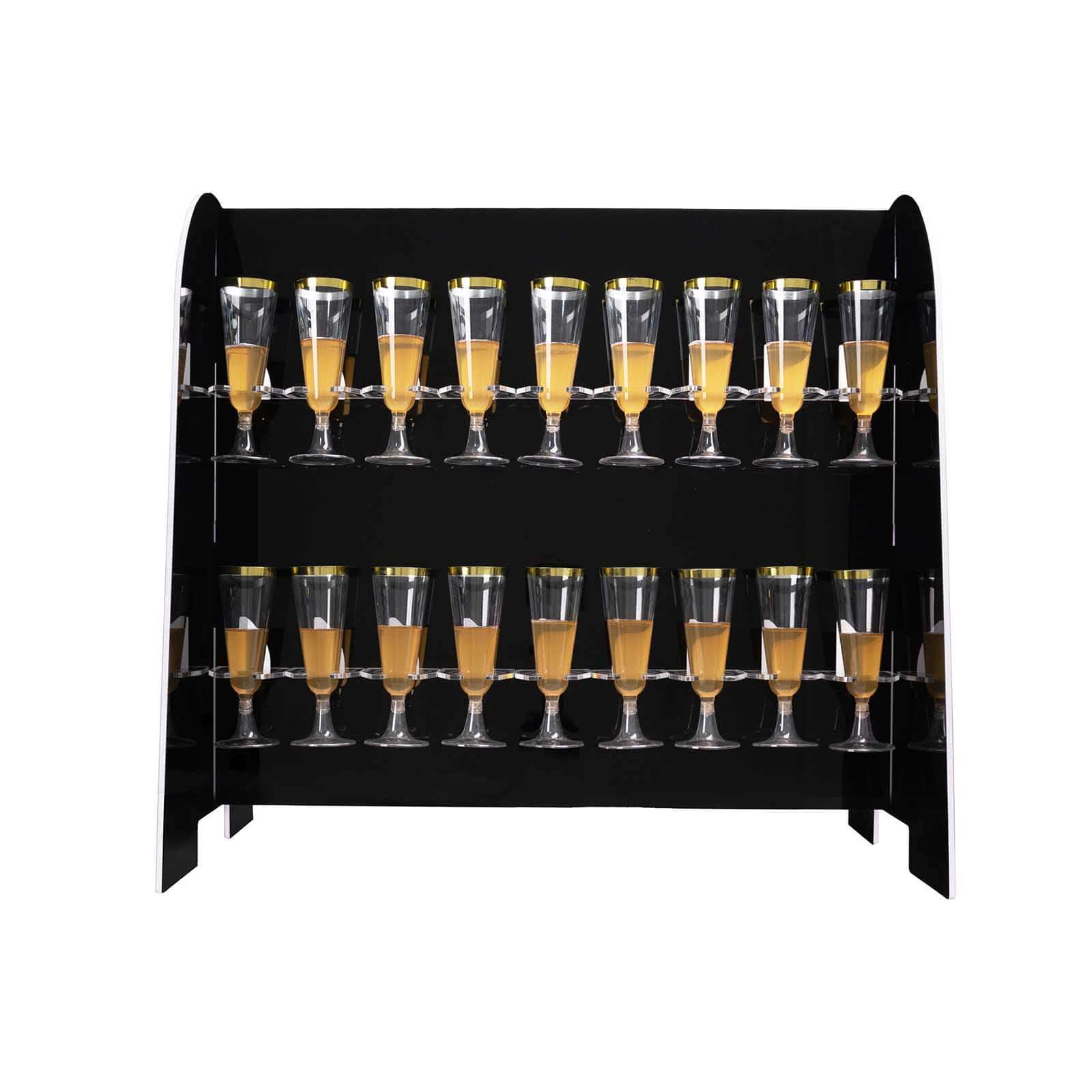 2-Tier Champagne Glass Holder Display Stand Table Top in Glossy Black - Modern Stemware Rack Cocktail Drink Holder with 18 Hooks for Events & DIY Bars 25