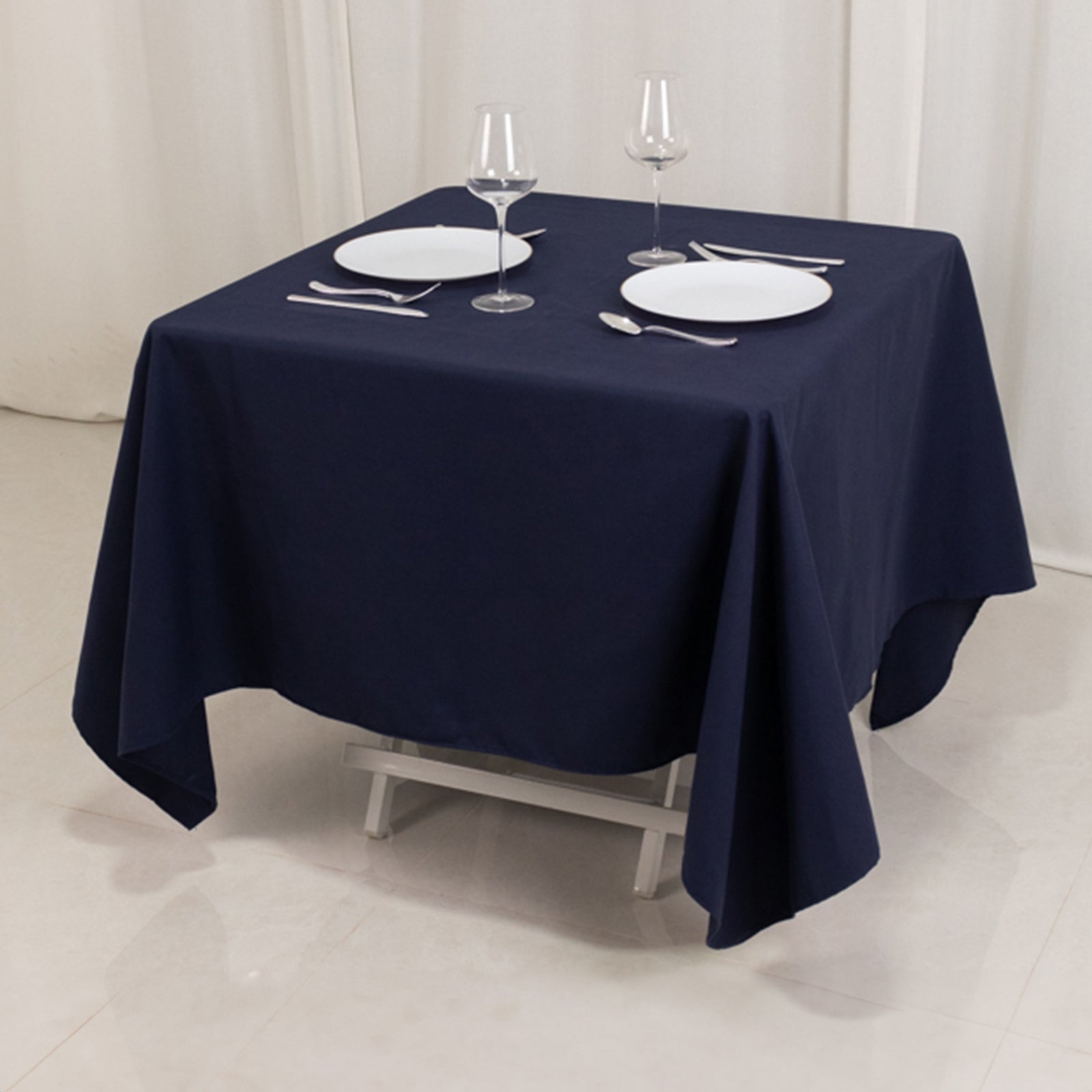 Cotton Blend 70x70 Square Tablecloth Navy Blue - Wrinkle-Resistant Fabric Table Cover