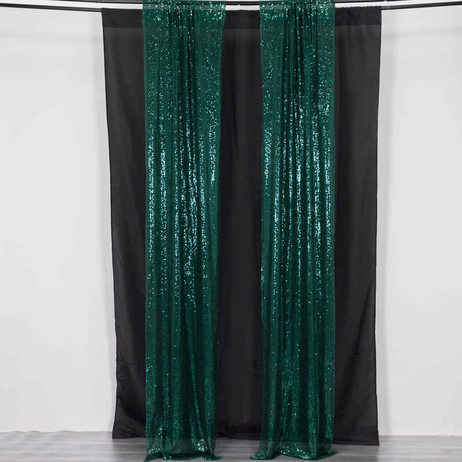 2 Pack Hunter Emerald Green Sequin Event Curtain Drapes with Rod Pockets, Seamless Backdrop Event Panels - 8ftx2ft