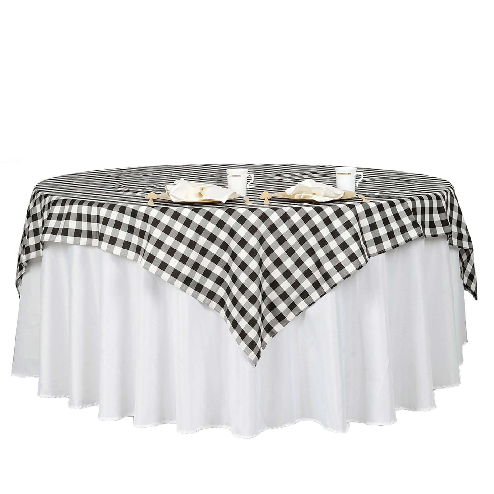 Polyester 70x70 Table Overlay Square Tablecloth White/Black - Checkered Buffalo Plaid Design for Rustic Decor