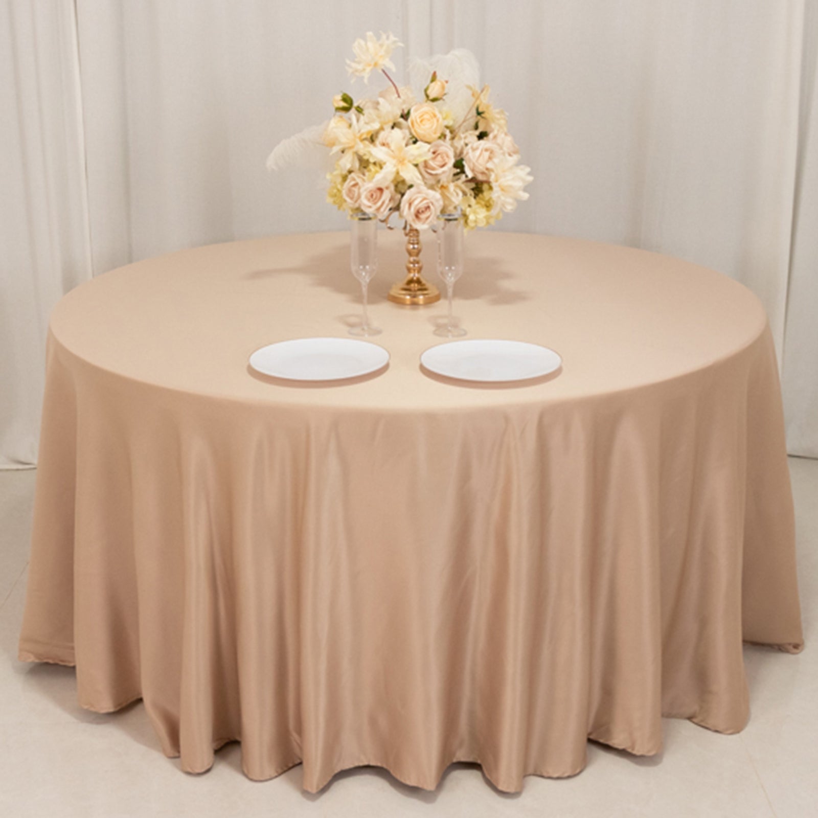 Lamour Satin 120 Round Tablecloth Nude - Seamless Table Cover with Soft Tempered Sheen