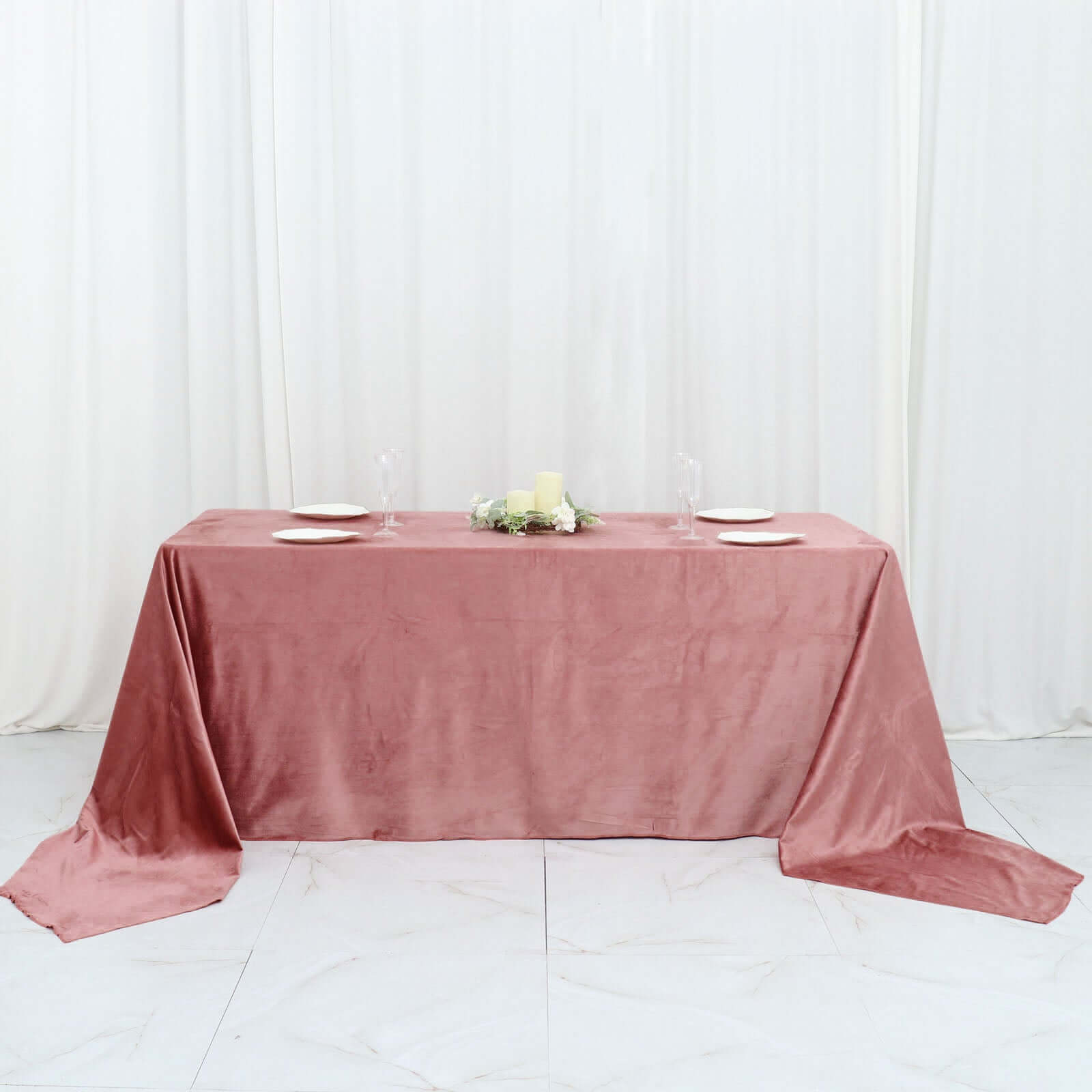 Premium Velvet 90x156 Rectangle Tablecloth Dusty Rose - Reusable Soft & Seamless Table Cover