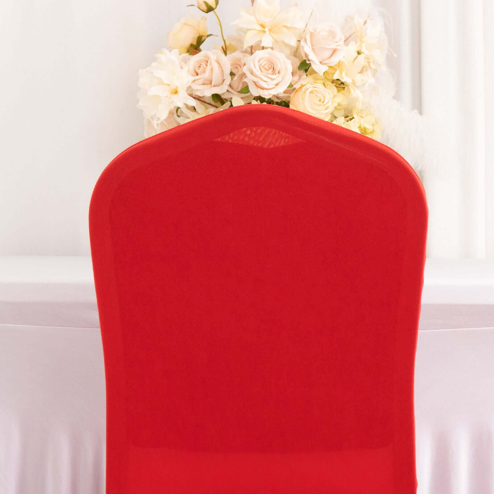 Spandex Chair Cover with Ruffle Pleated Skirt for Banquet Chairs Red - 1-Piece Stretch Fitted Slipcover