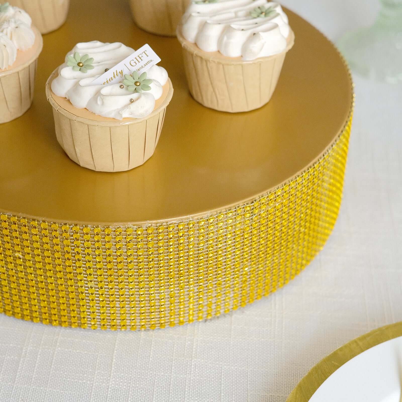 Metal Pedestal Cake Stand Round Design with Rhinestones Gold - Cupcake Holder and Dessert Table Centerpiece 12