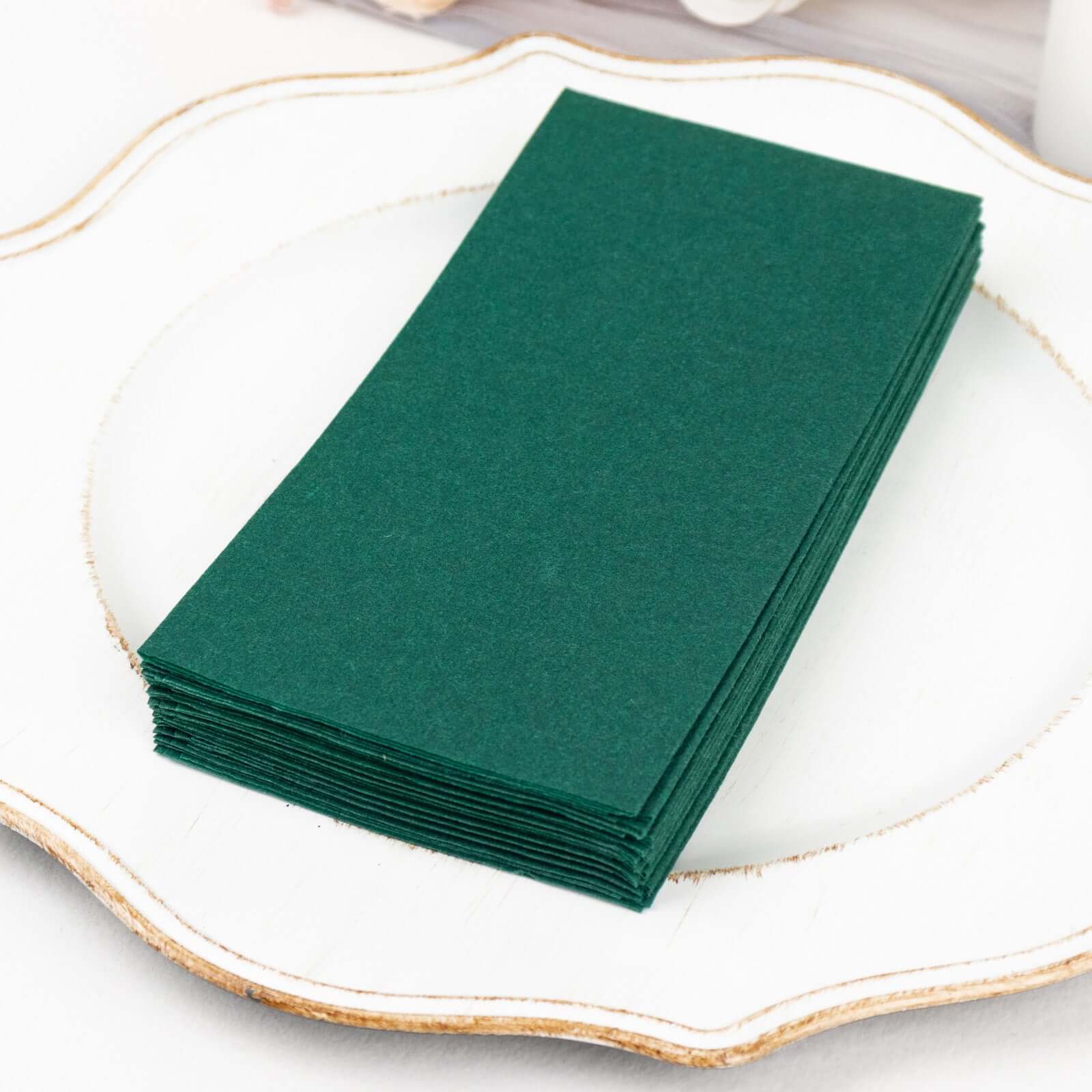 20-Pack Paper Linen-Like Napkins Hunter Emerald Green - Disposable Hygienic Airlaid Guest Towels 8.5x4