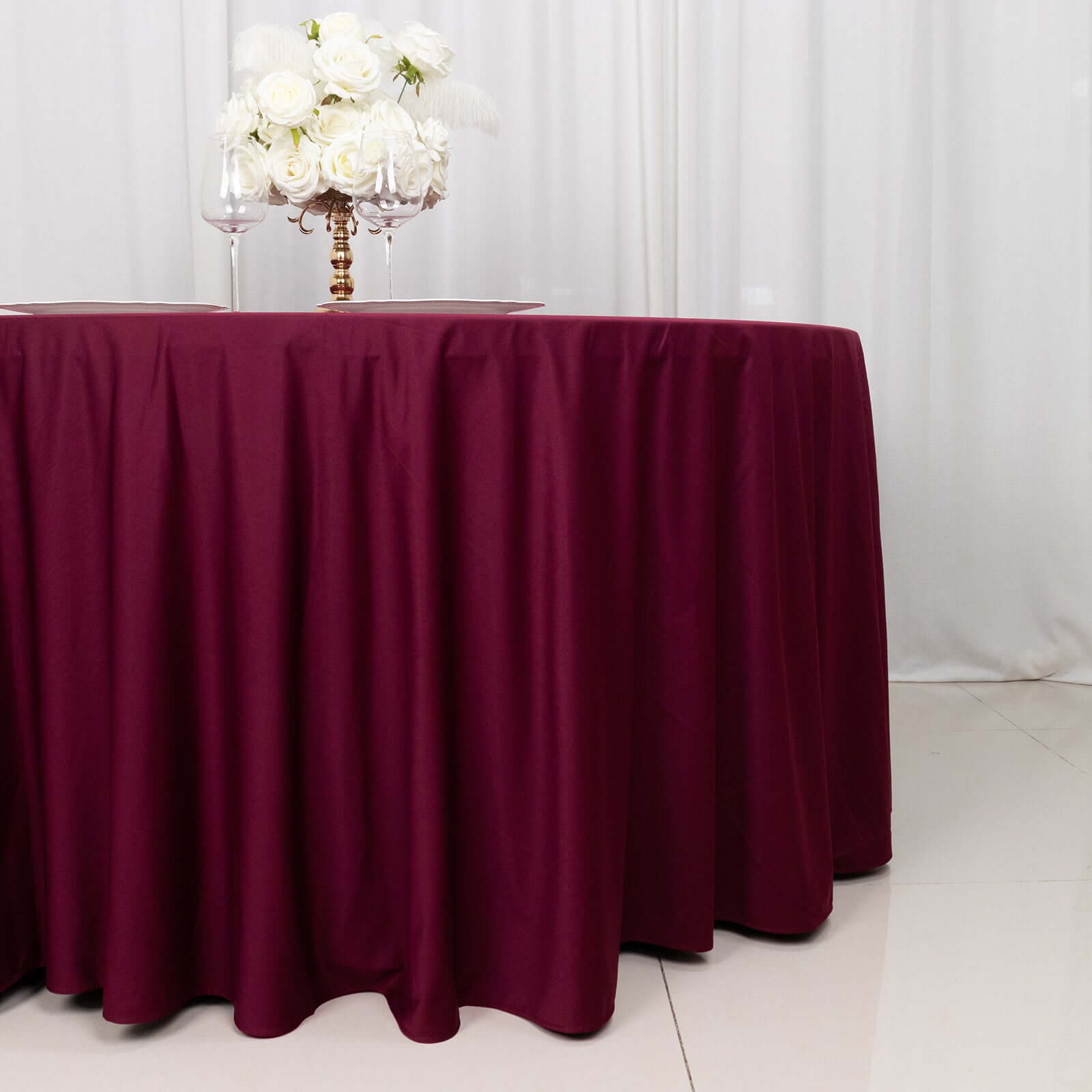 Premium Scuba Round 120 Tablecloth Burgundy - Wrinkle Free & Stain Resistant Seamless Table Cover