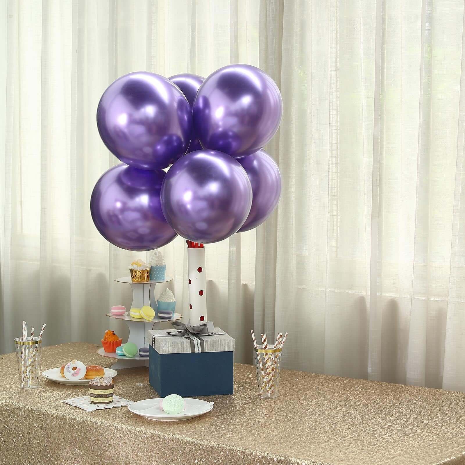 25 Pack 12 Metallic Chrome Purple Latex Helium Air Party Balloons