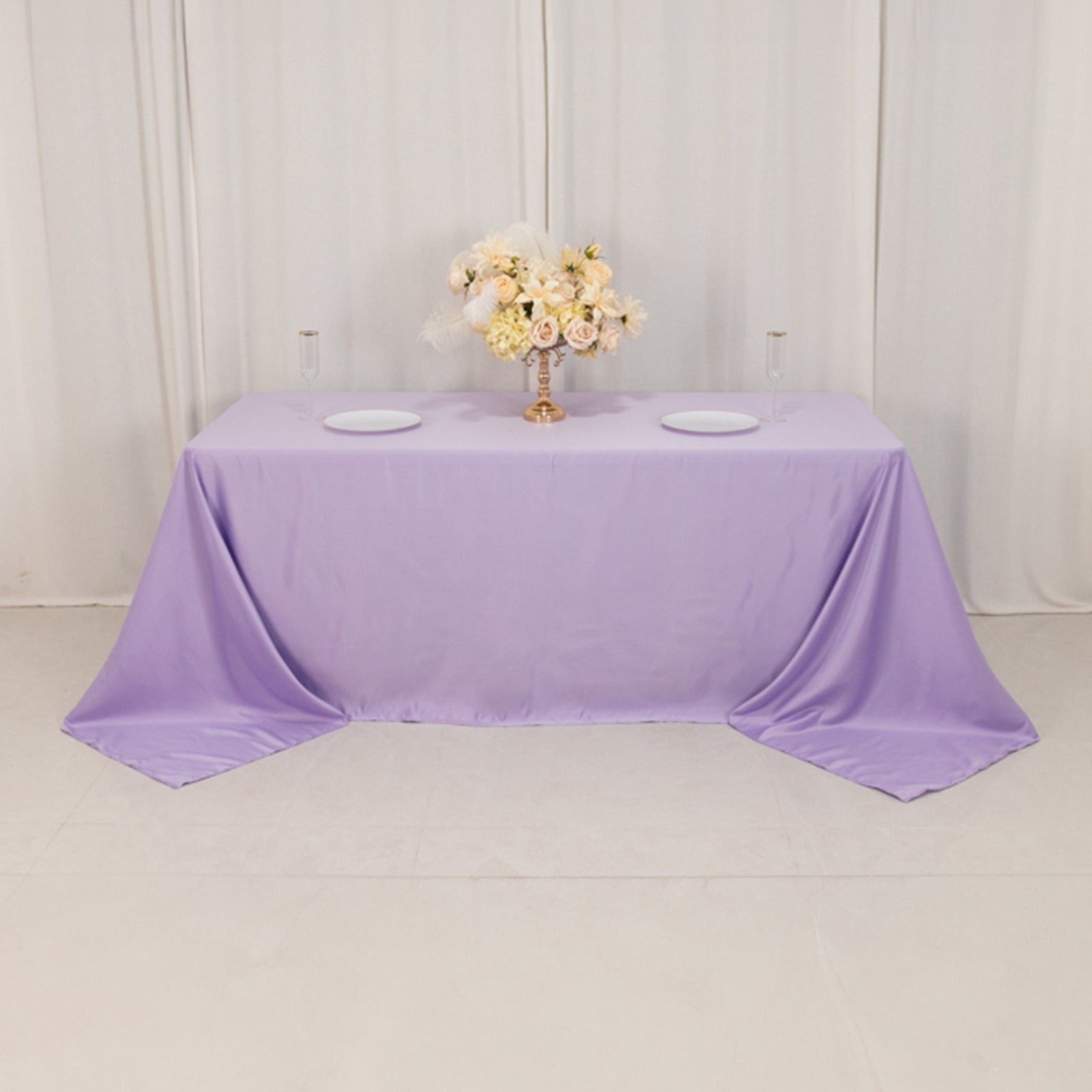 Lamour Satin 90x132 Rectangle Tablecloth Lavender Lilac - Soft & Silk-Like Seamless Table Cover