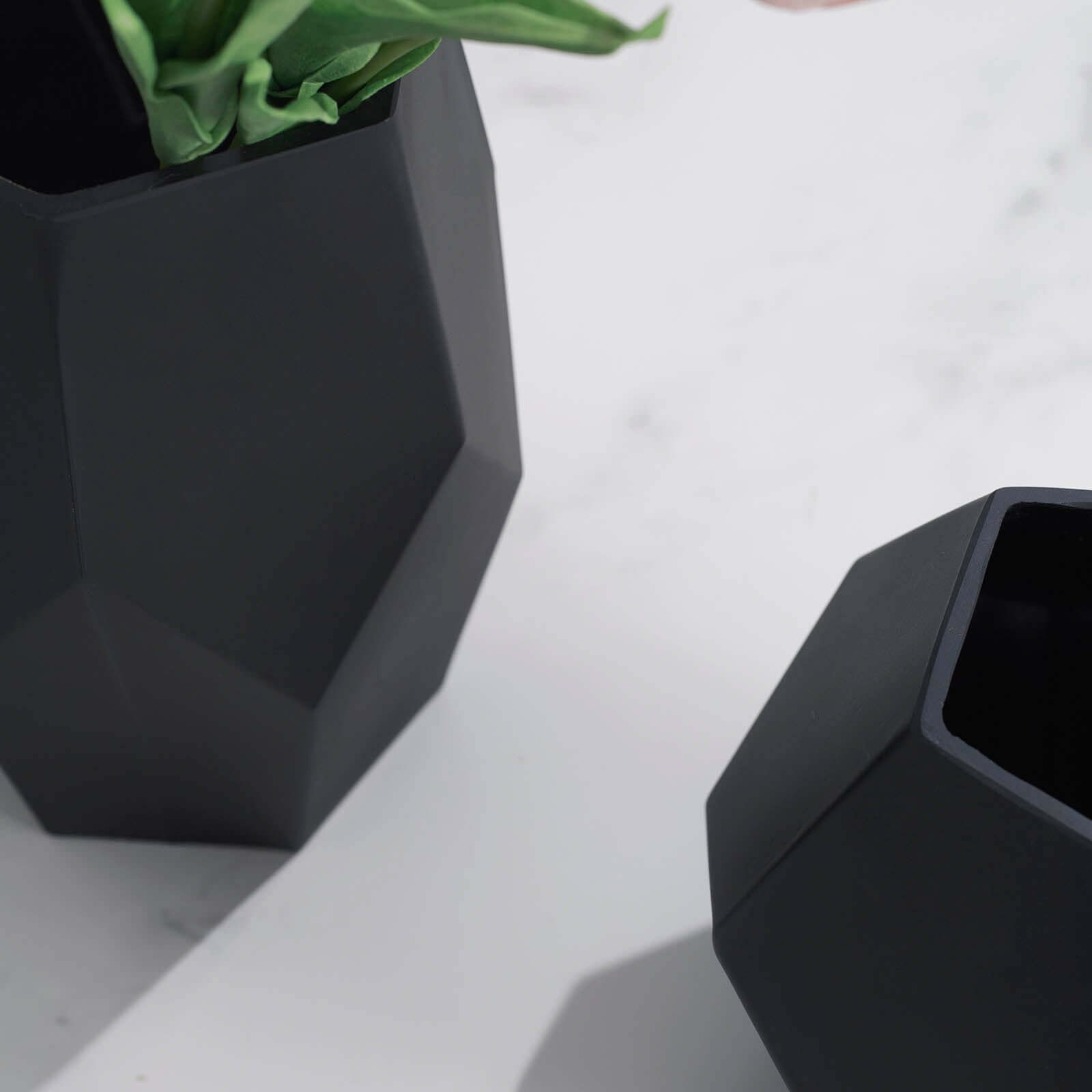 Set of 2 Glass Flower Vases Geometric Design Matte Black - Stylish Modern Candle Holder Centerpieces 5, 8