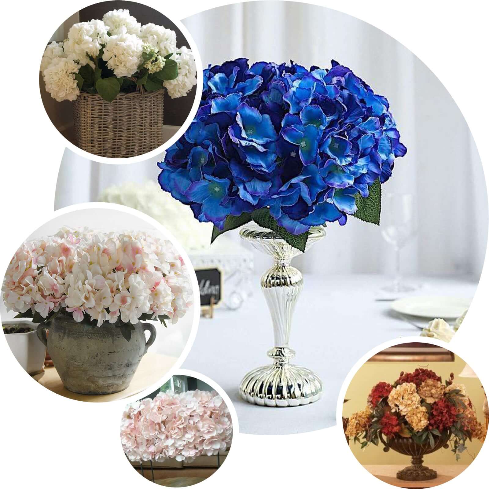 5 Bushes Baby Blue Artificial Silk Hydrangea Flower Bouquets