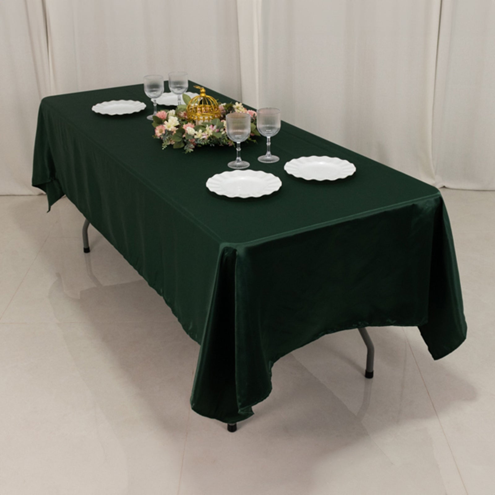 Lamour Satin 60x102 Rectangle Tablecloth Hunter Emerald Green - Durable & Silky Soft Feel Table