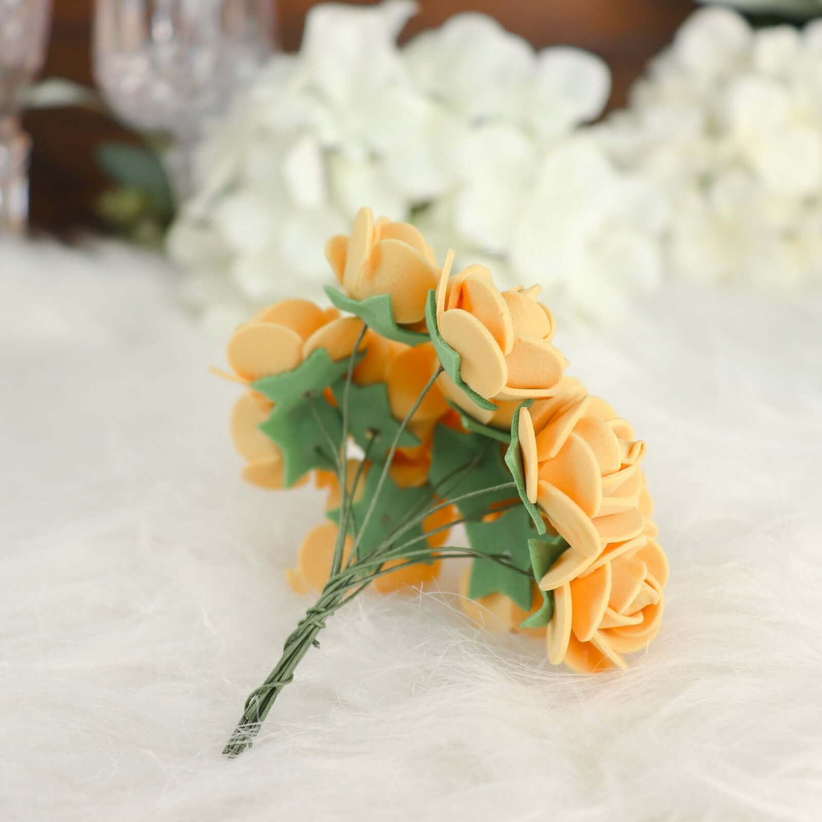 48 Roses 1 Gold Real Touch Artificial DIY Foam Rose Flowers With Stem, Craft Rose Buds