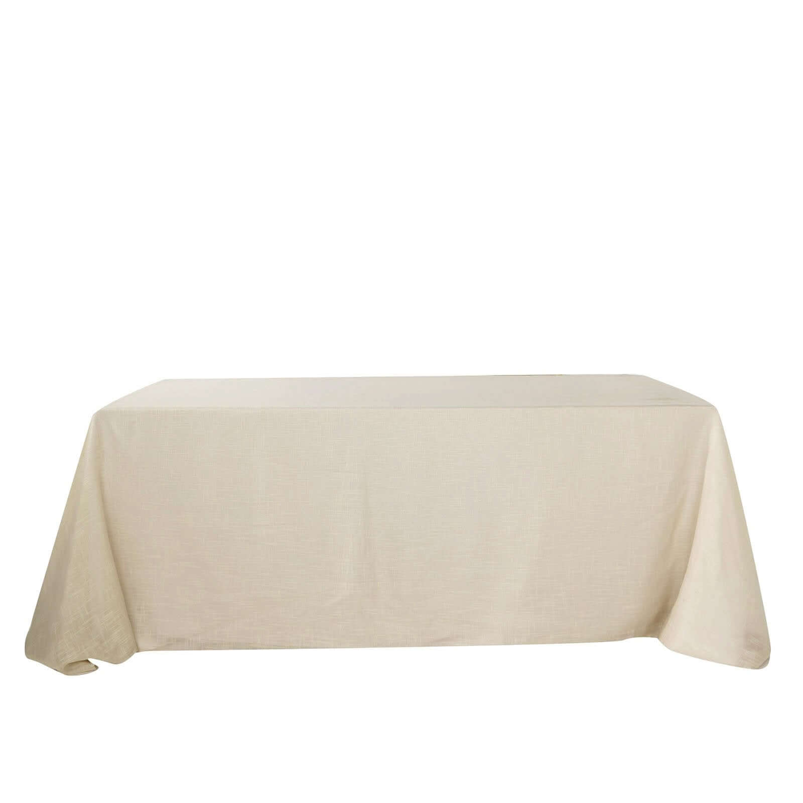 Faux Linen 90x156 Rectangular Tablecloth Beige - Slubby Texture Wrinkle-Resistant Seamless Table Cover