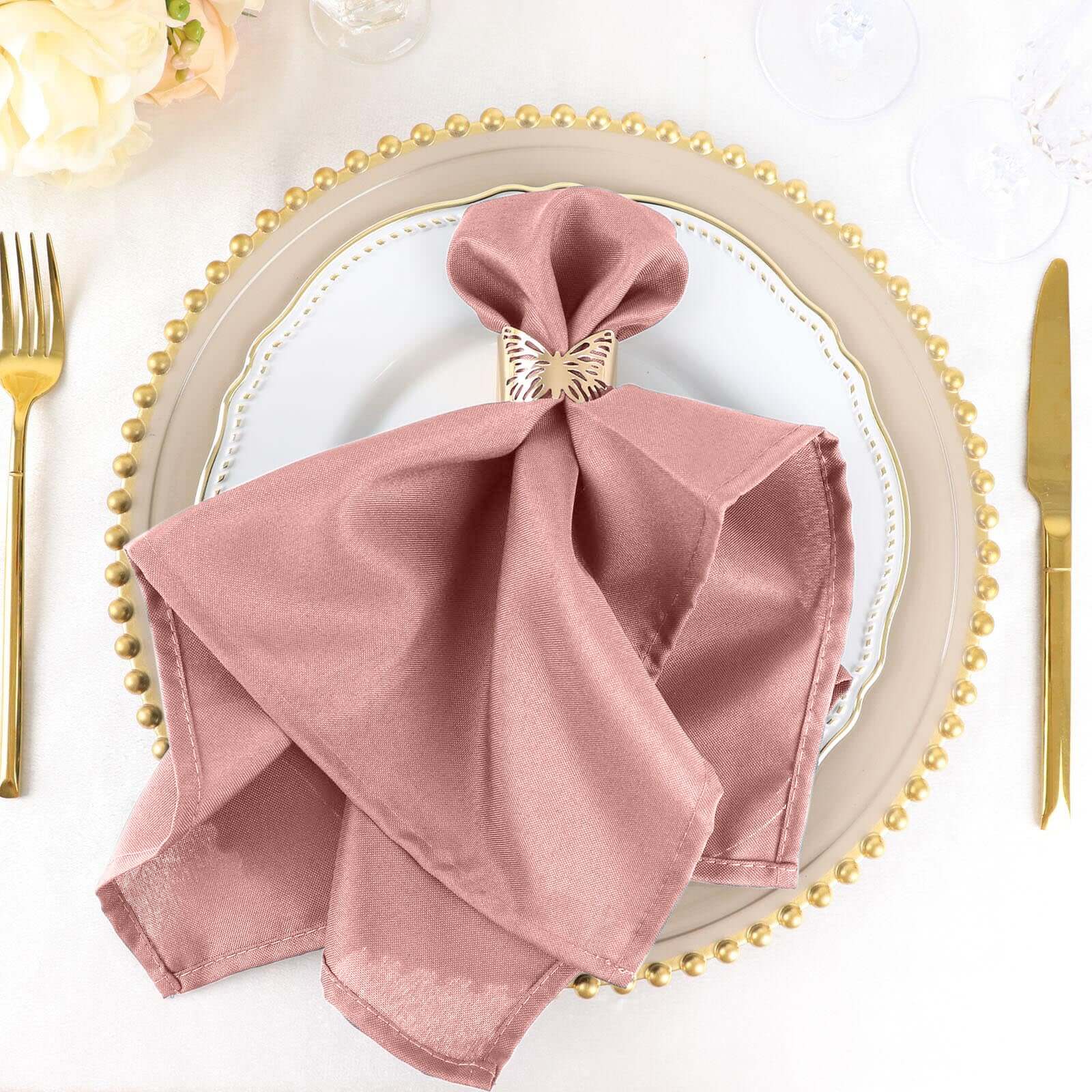 5 Pack Polyester 20x20 Napkins Dusty Rose - Wrinkle Resistant & Easy Care Cloth Napkins