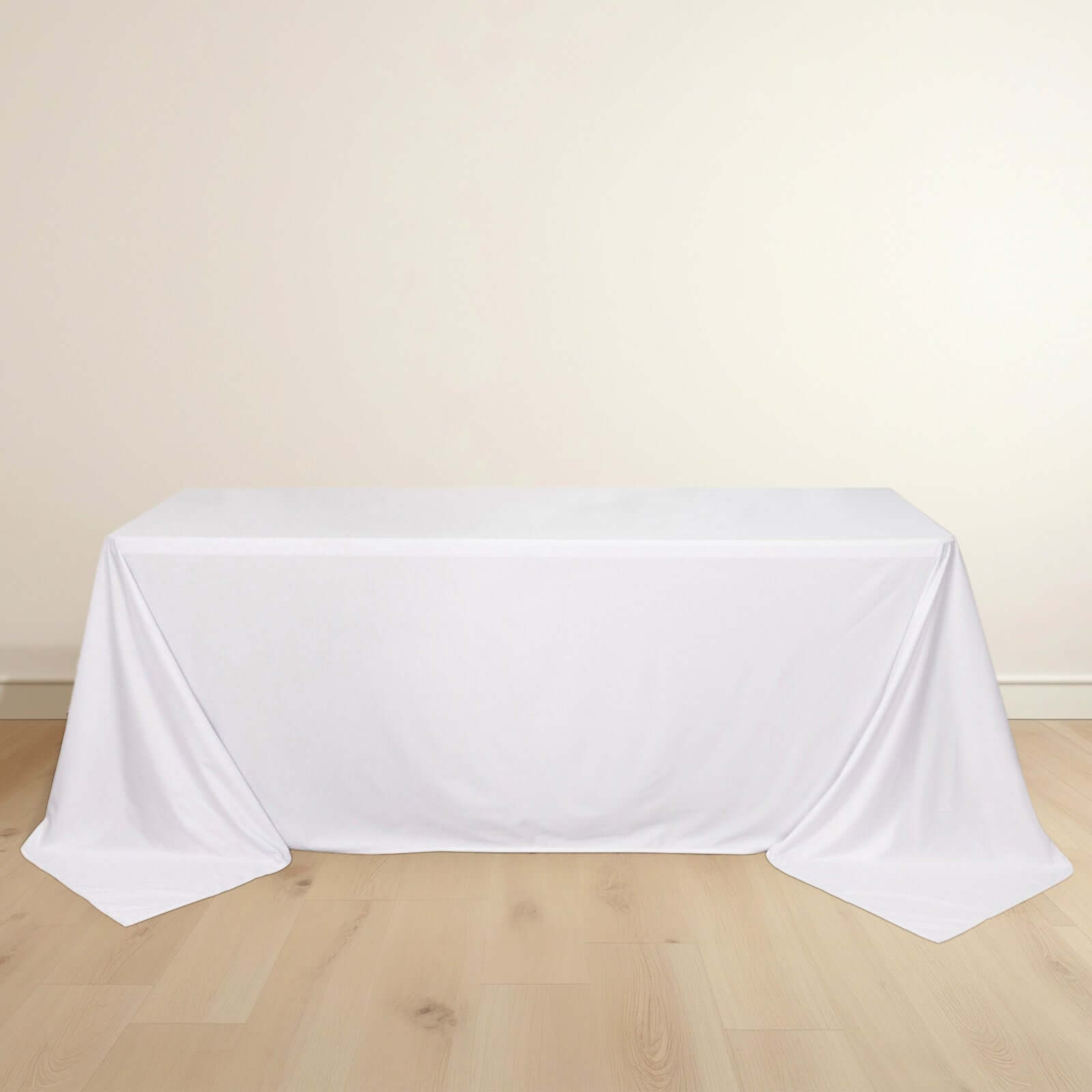 Premium Scuba Rectangular 90x132 Tablecloth White - Wrinkle Free, Stain Resistant & Seamless Table Cover for Weddings and Parties