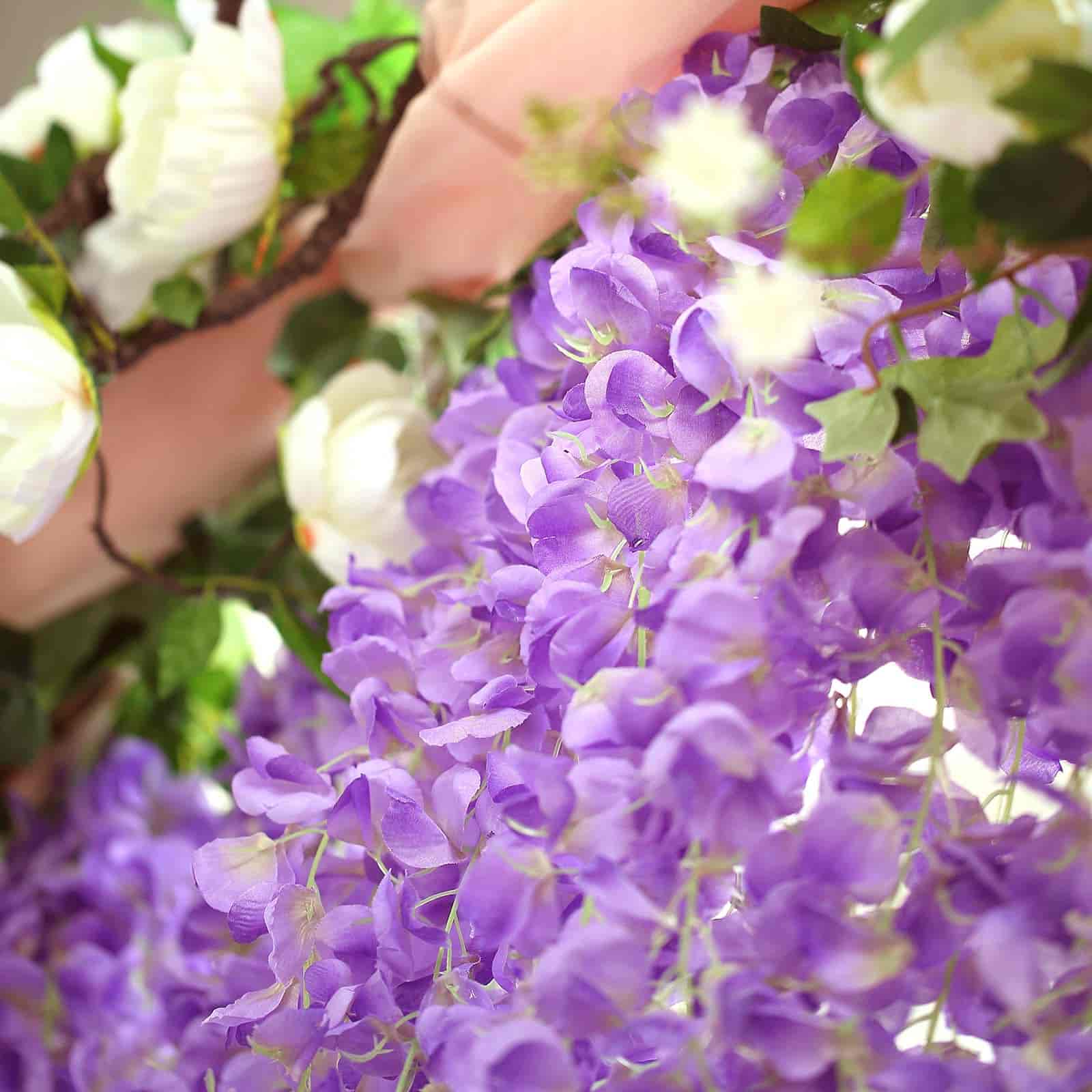 42 Silk Hanging Wisteria Flower Garland Vines in Lavender Lilac, Elaborated 5 Full Strands in 1 Bush