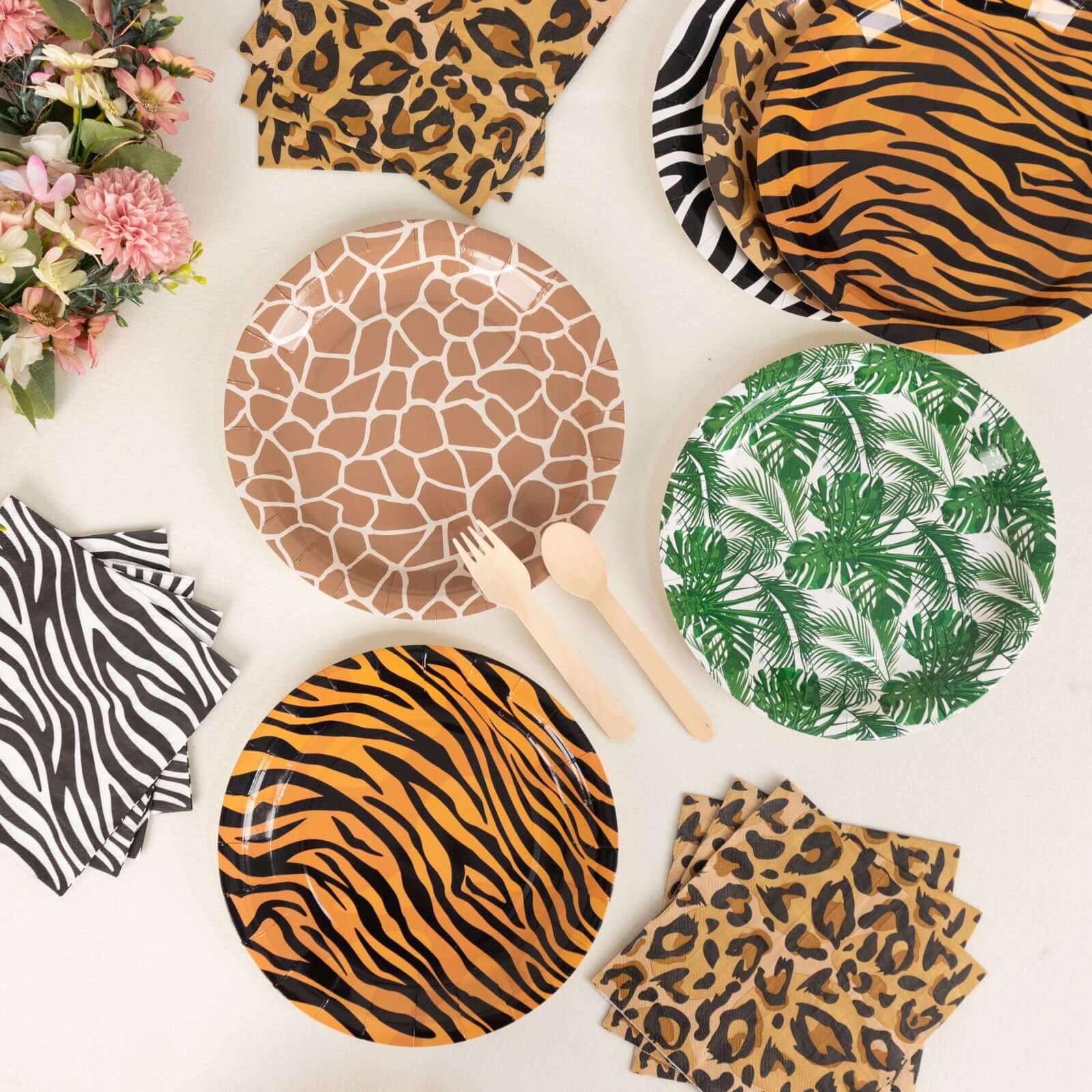 60 Pcs Paper Dinnerware Set with Animal Safari Print - Jungle Theme Party Plates and Napkins for 30 Guests