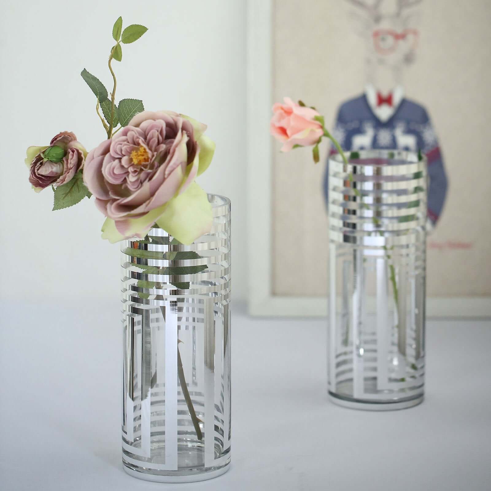 2-Pack Glass Cylinder Vases Silver Striped - Sophisticated Flower Centerpieces for Events 11