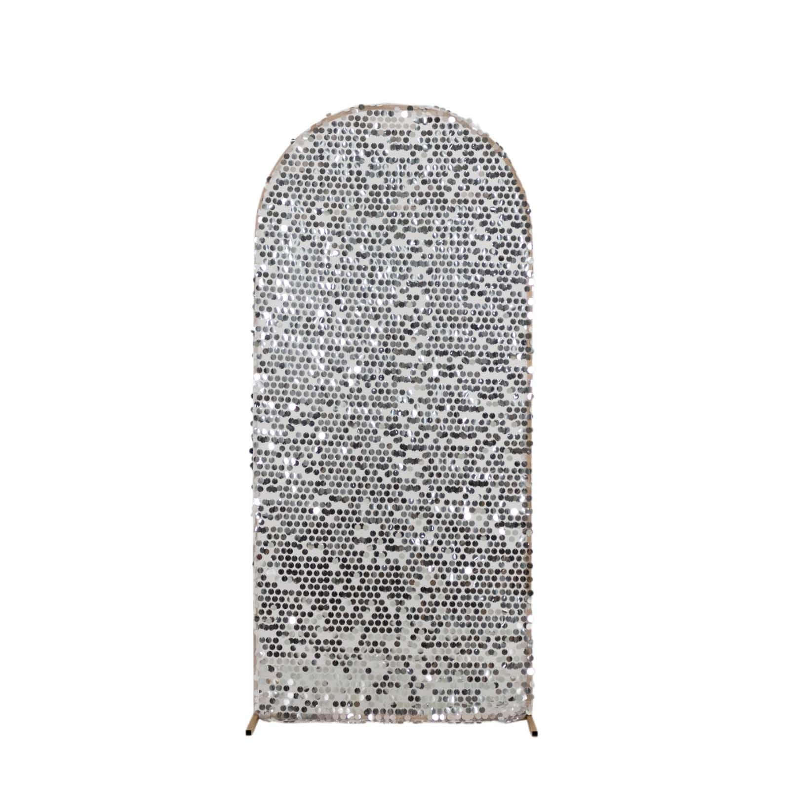 6ft Sparkly Silver Big Payette Sequin Fitted Wedding Arch Cover for Round Top Chiara Backdrop Stand