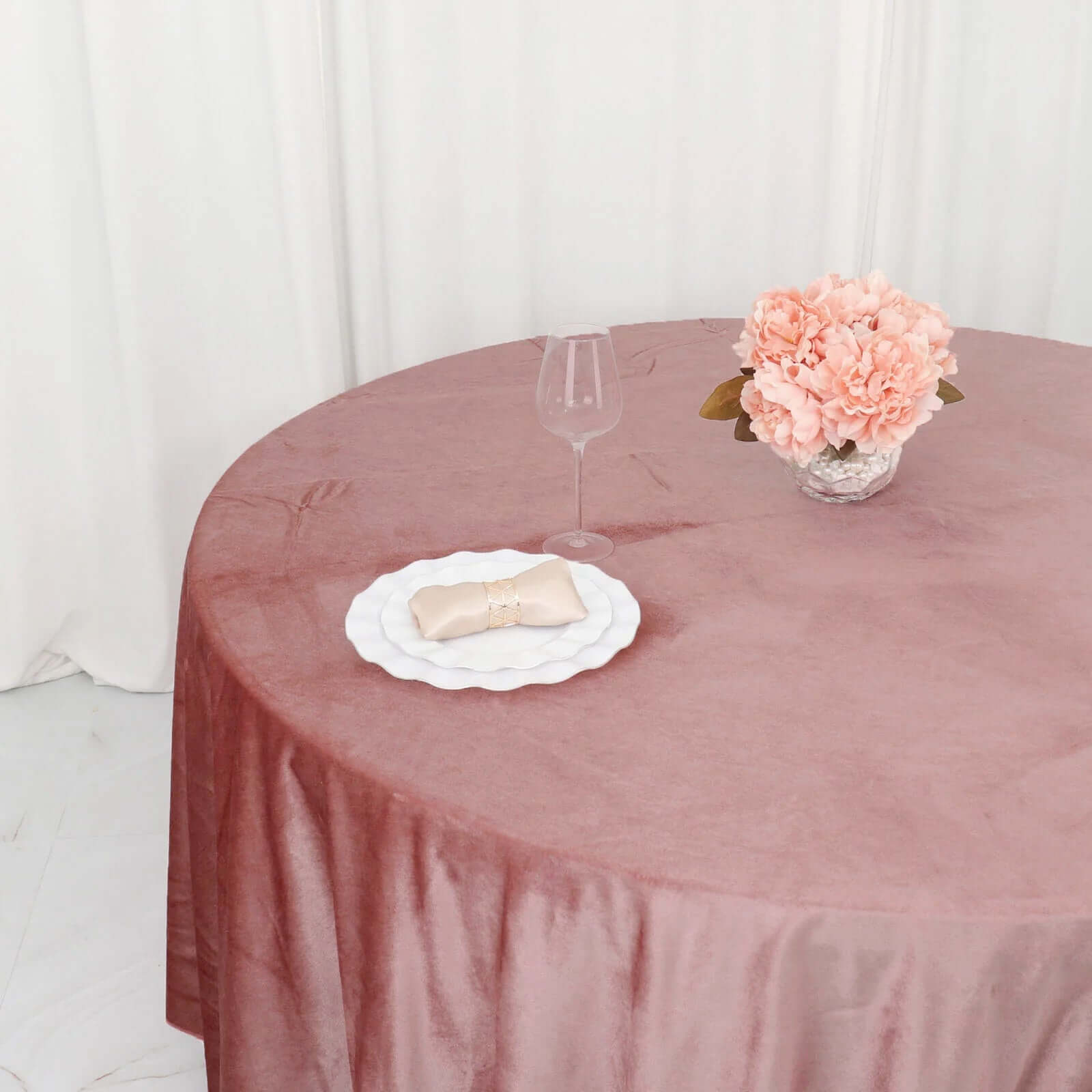 Premium Velvet 120 Round Tablecloth Dusty Rose - Reusable Soft & Seamless Table Cover