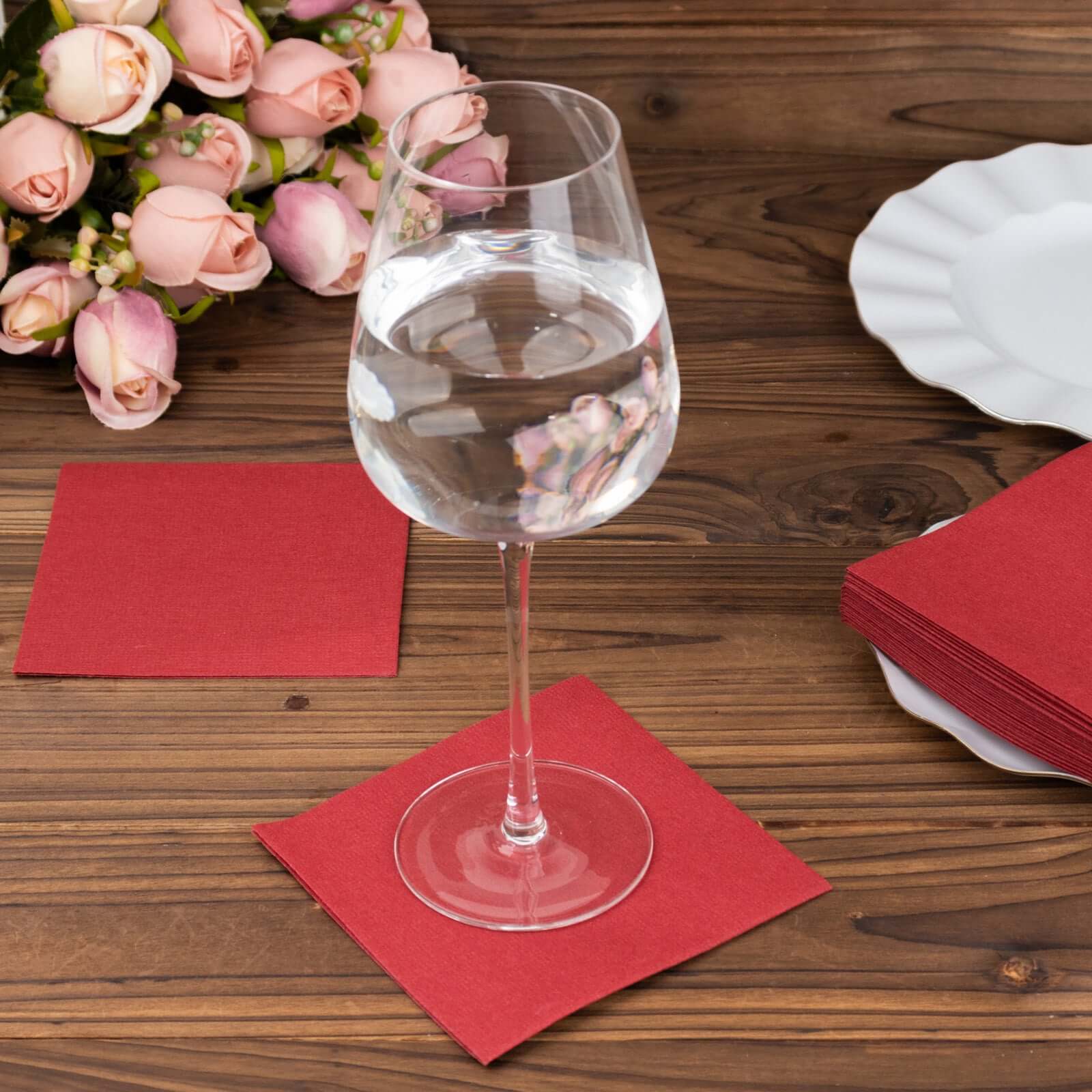 20-Pack Paper Linen-Like Cocktail Napkins Burgundy - Disposable 5x5 Airlaid Soft Napkins