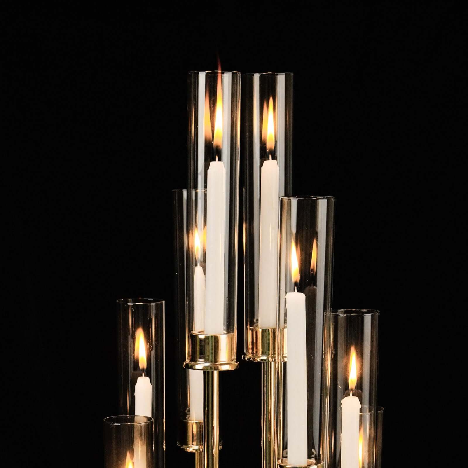 10-Arm Cluster Taper Candle Holder Gold with Clear Glass Shades - Stylish Large Candle Arrangement for Gatherings 50