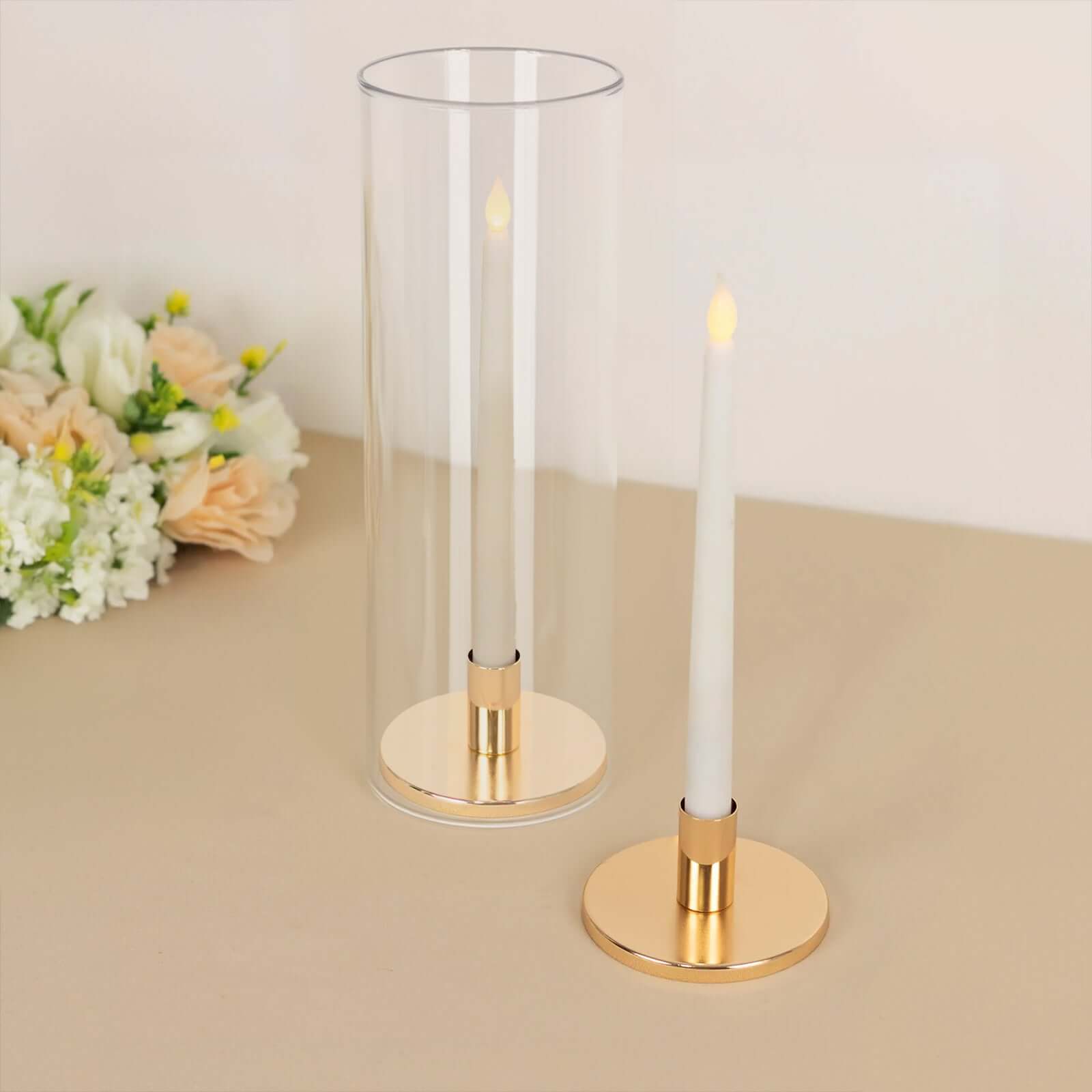 2-Pack Metal Taper Candle Holders Short Vintage Retro Style Gold with Round Disc Base - Decorative Candle Sticks 4x2