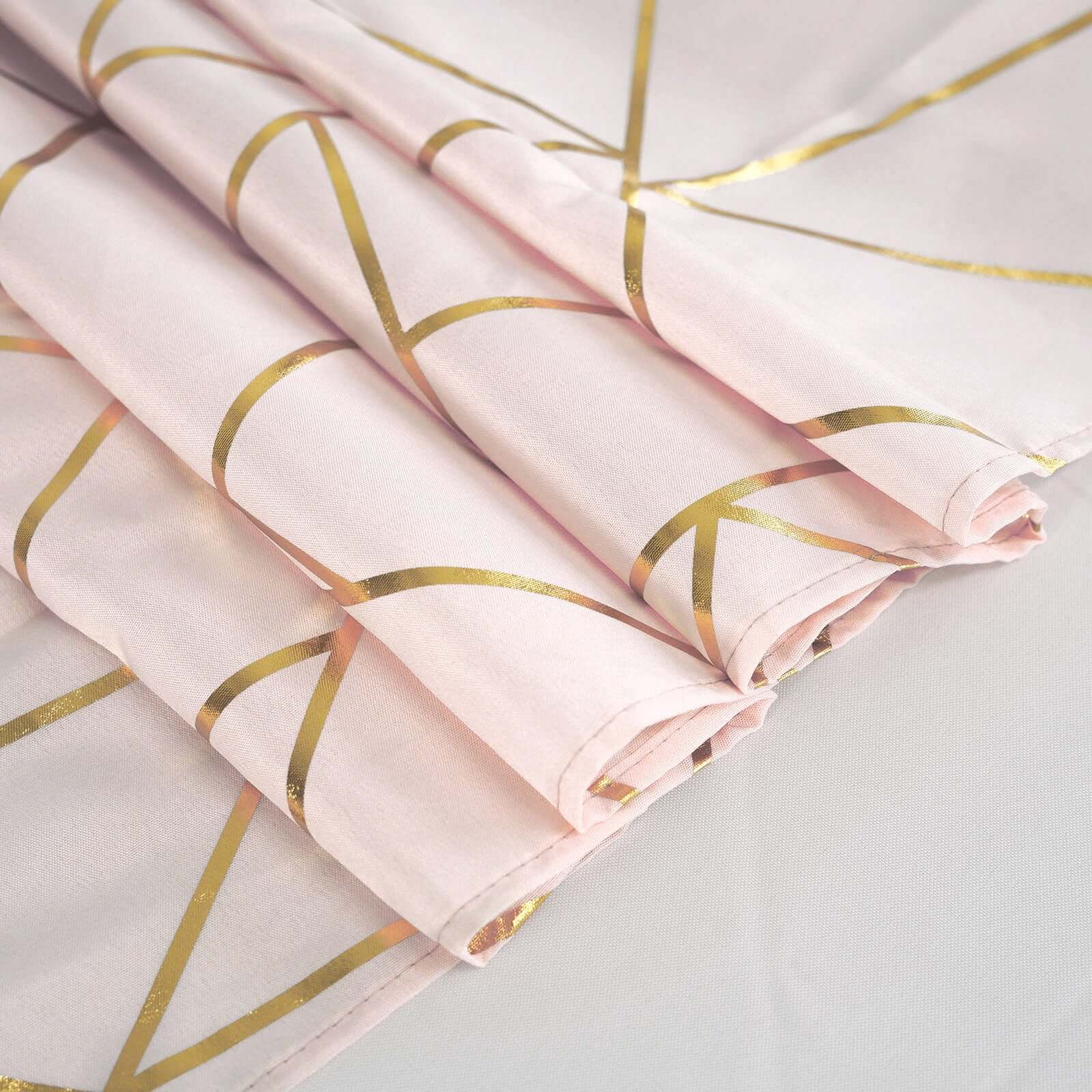 Polyester 54x54 Square Tablecloth Blush with Gold Foil Geometric Pattern - Wrinkle-Resistant & Durable Table Cover
