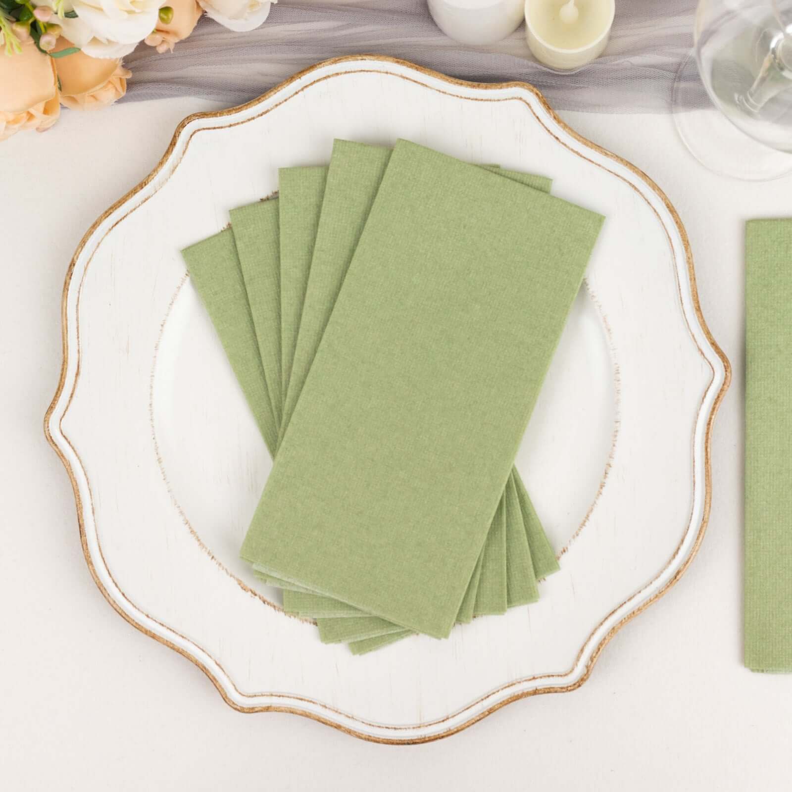 20-Pack Paper Linen-Like Napkins Sage Green - Disposable Hygienic Airlaid Guest Towels 8.5x4