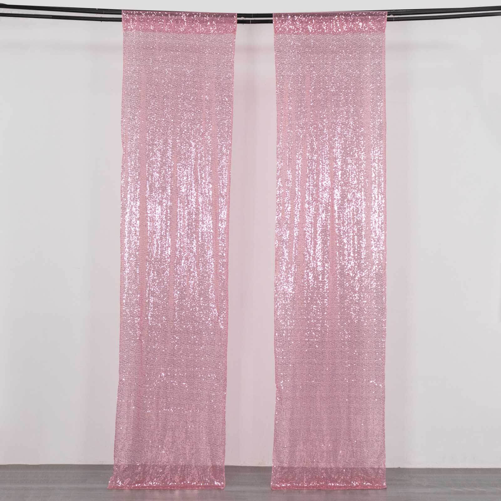 2 Pack Pink Sequin Event Curtain Drapes with Rod Pockets, Seamless Backdrop Event Panels - 8ftx2ft