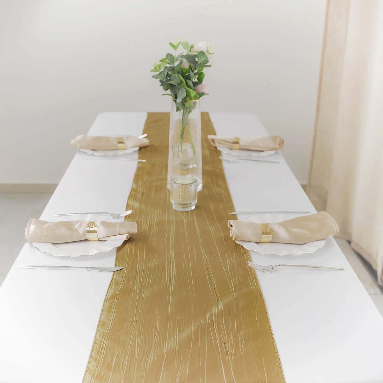 Taffeta 12x108 Table Runner Gold - Accordion Crinkle Design for Modern Gatherings