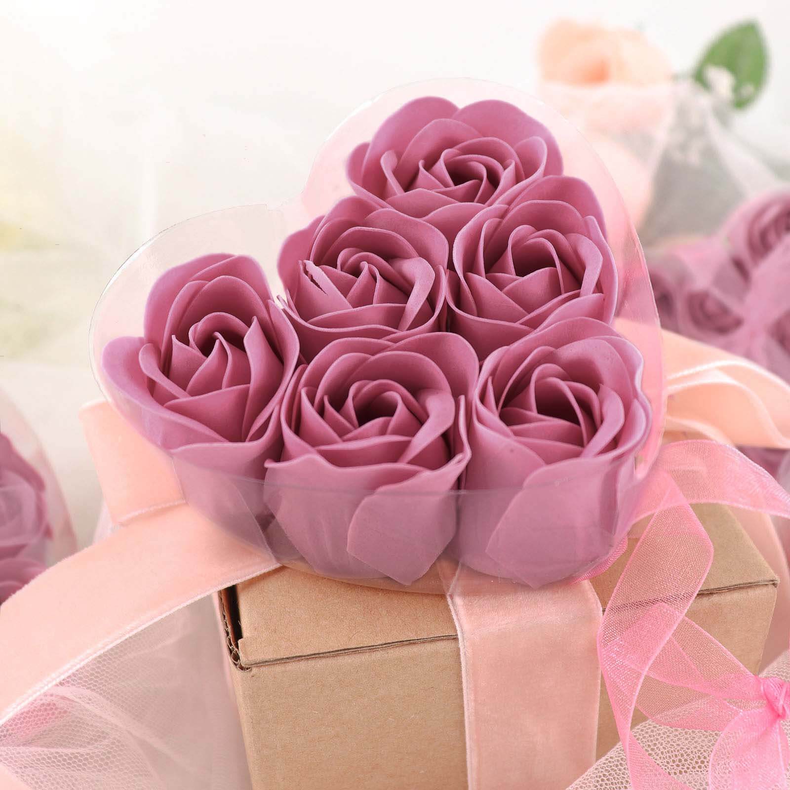 4 Pack 24 Pcs Dusty Rose Scented Rose Soap Heart Shaped Party Favors With Gift Boxes And Ribbon