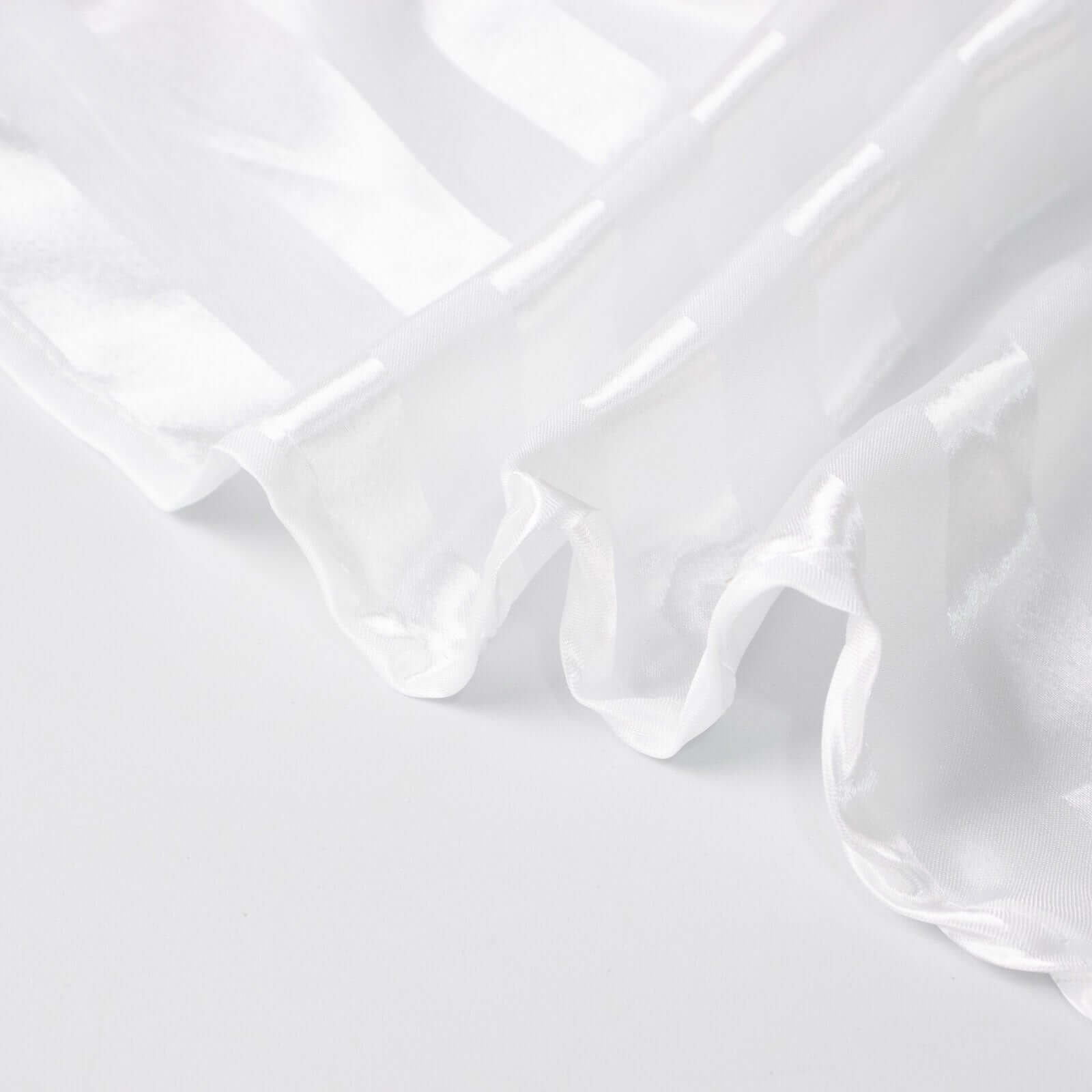 Satin Striped 90x132 Rectangular Tablecloth White Satin Stripe - Seamless Silky Smooth Wedding Decor