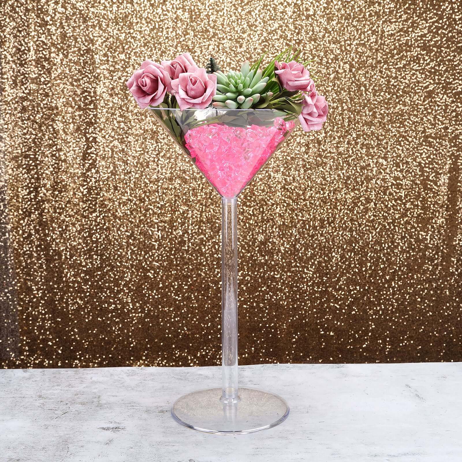 4-Pack Plastic Flower Vases Martini Glass Design Clear - Fillable Long Stem Event Centerpieces 18