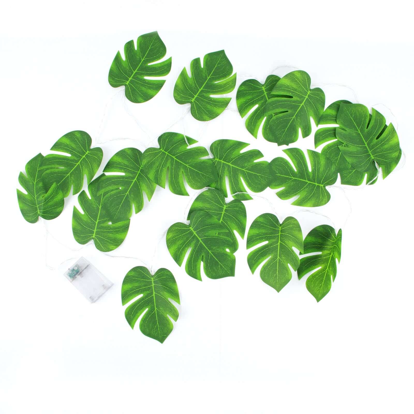 10ft Warm White LED Artificial Tropical Palm Leaf Vine String Lights, Wall Hanging Monstera Leaves Garland